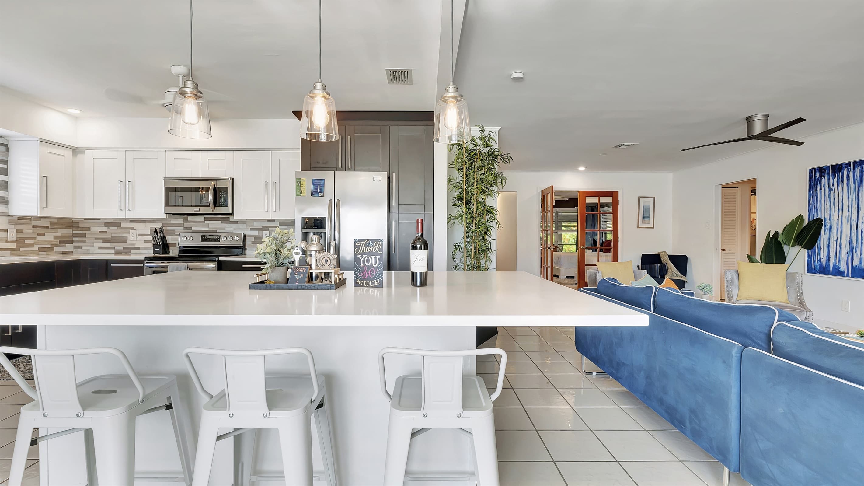Island with seating for three