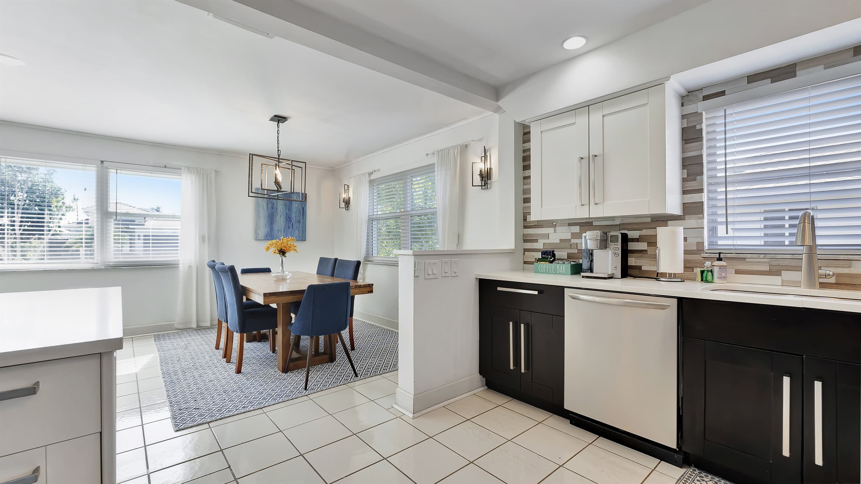 The kitchen leads straight to the dining room