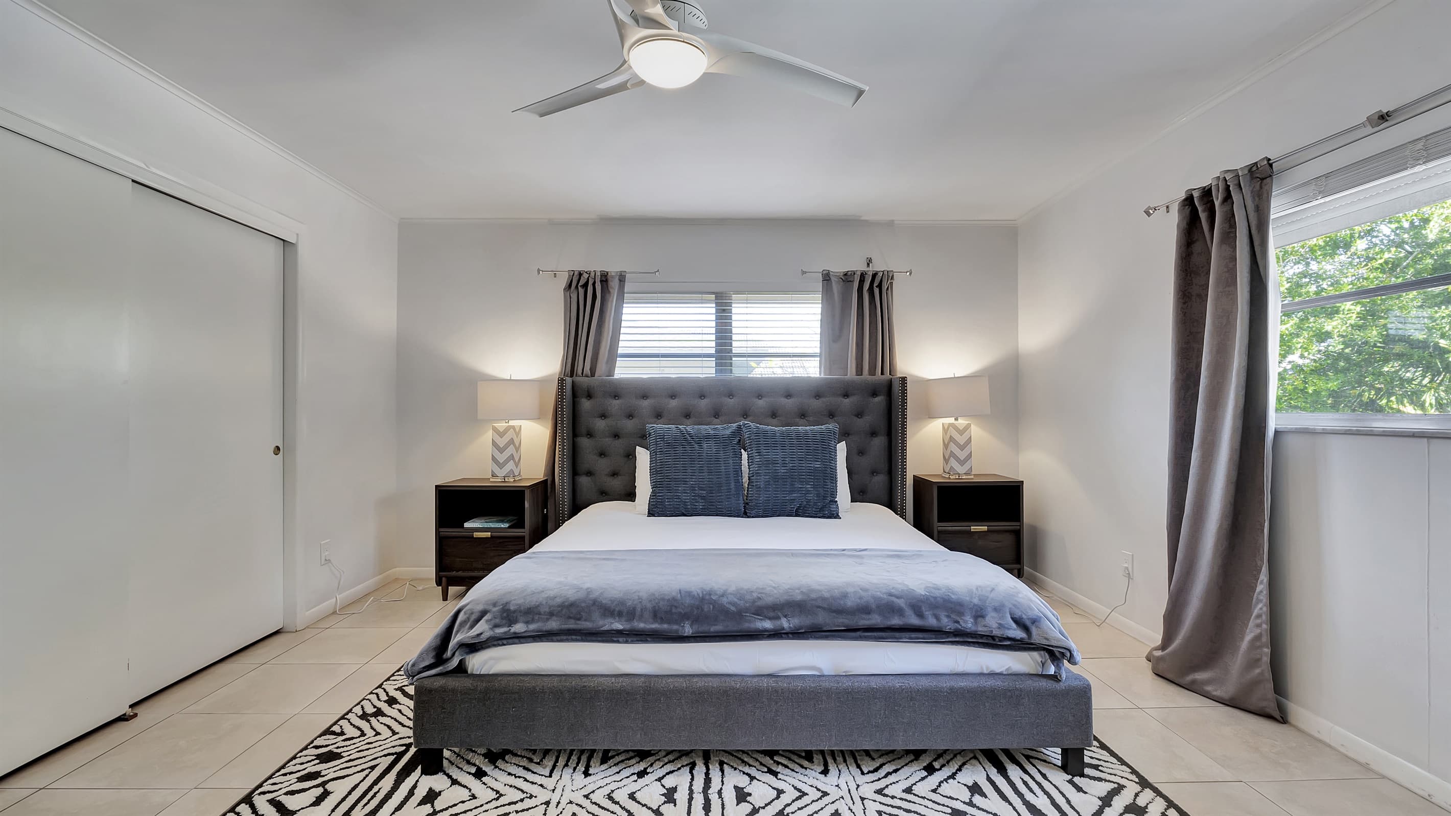 The plush primary bedroom