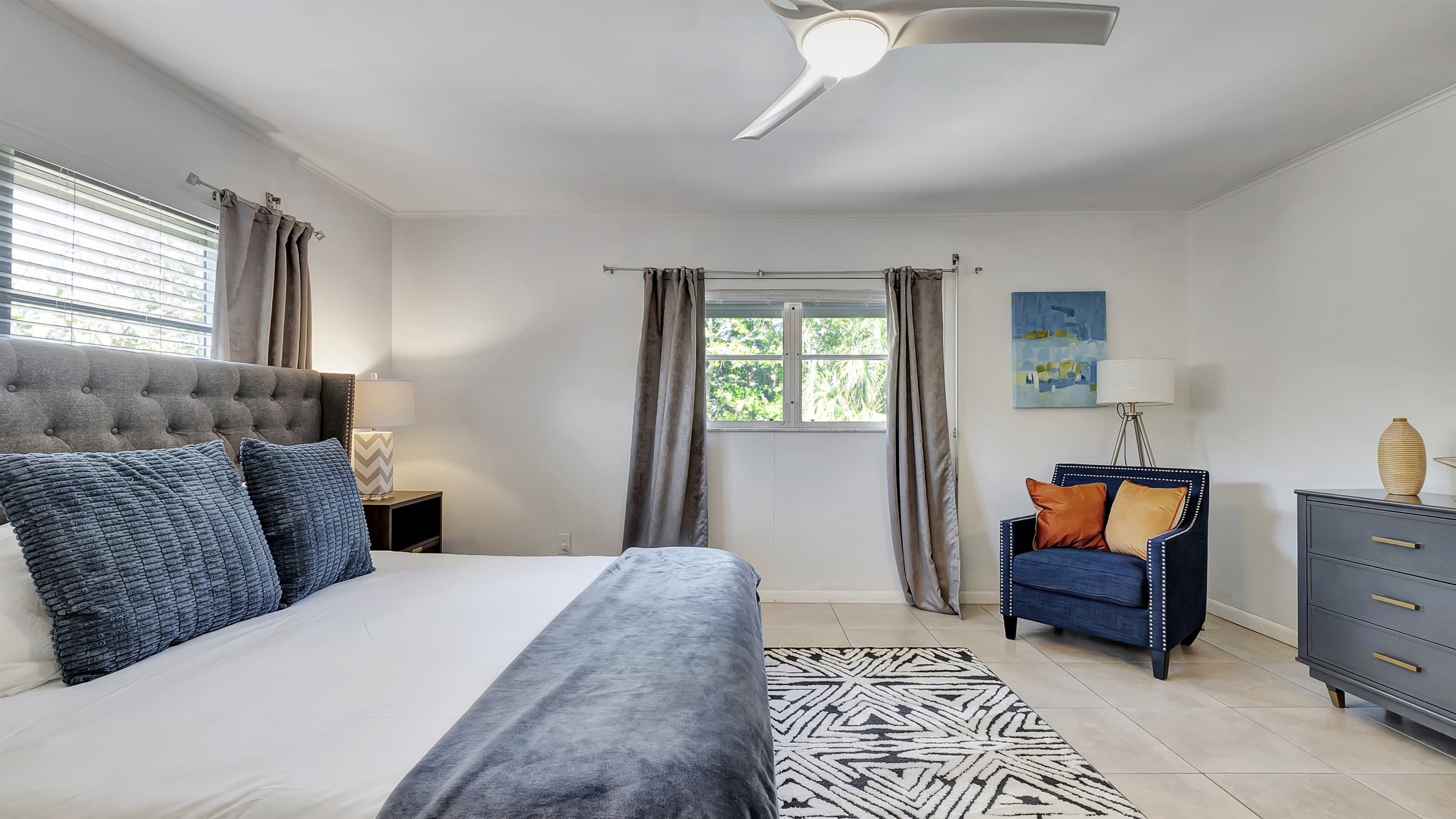 Luxury fabrics in the primary bedroom