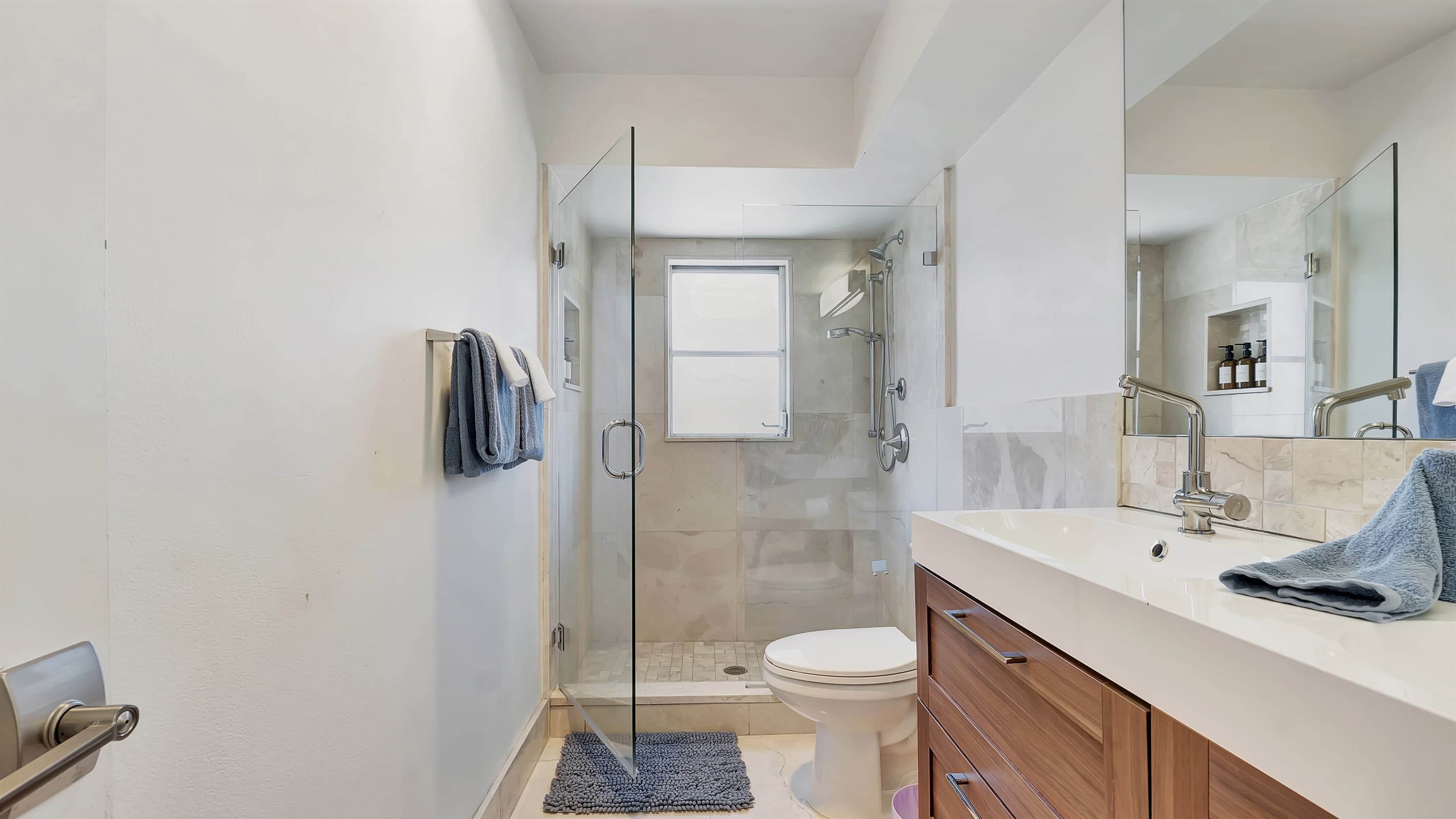 A modern, stylish bathroom for our guests