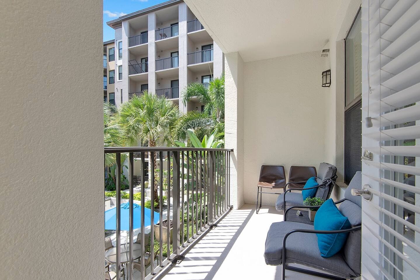 Enjoy the private patio in your home overlooking the quiet couryard.