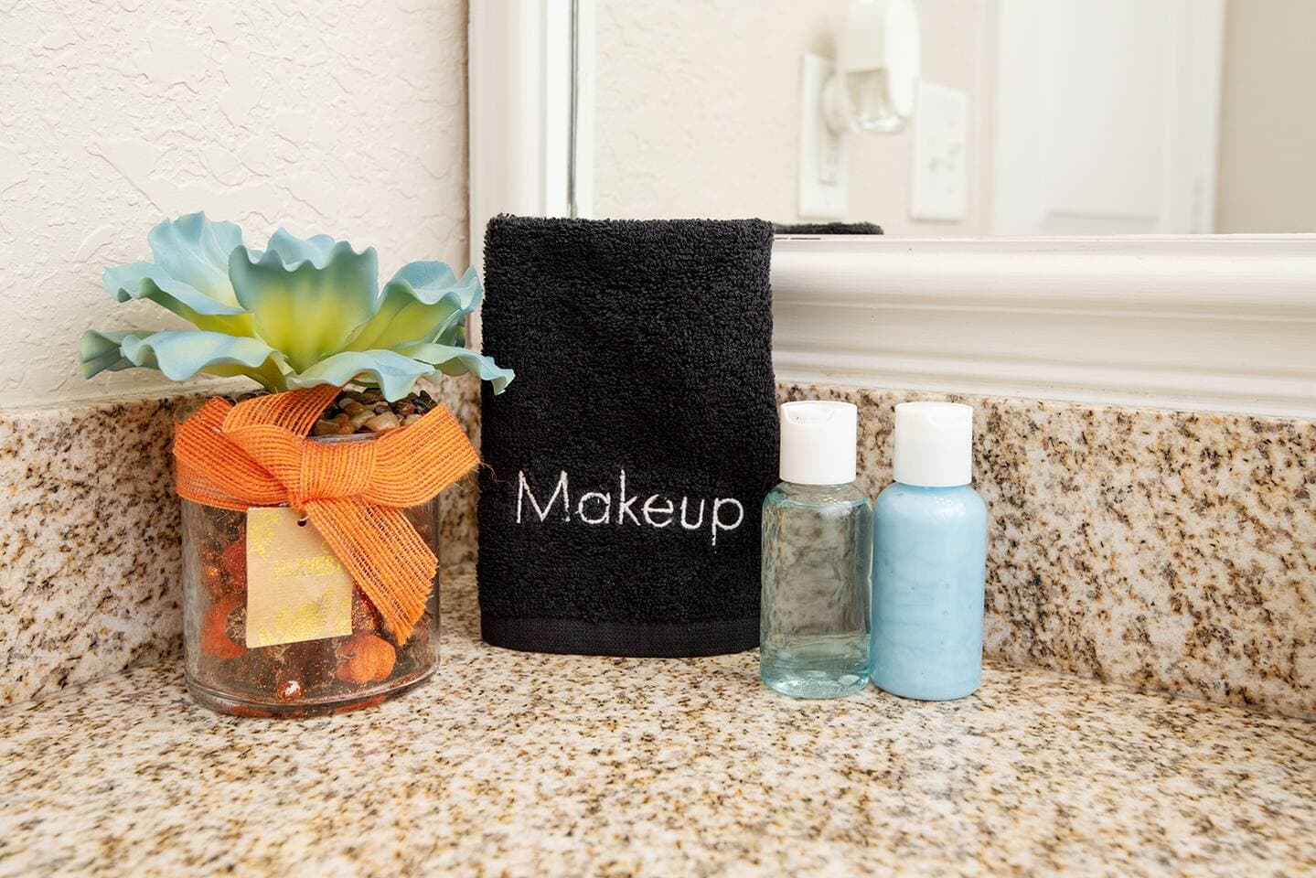 Essential toiletries and makeup removal towels for your convenience.