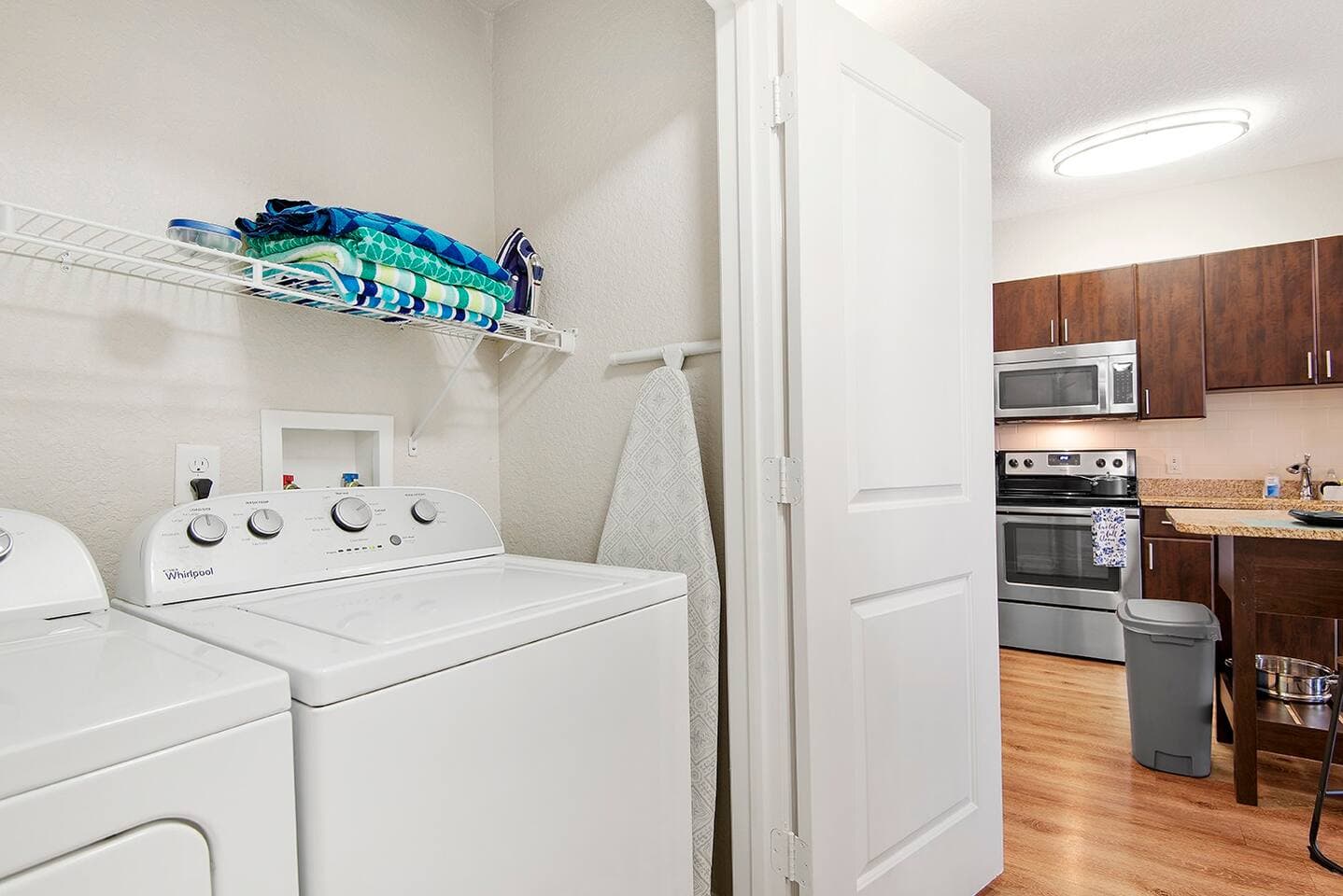 We provide access to the in-unit washer dryer, as well as complimentary laundry detergent.