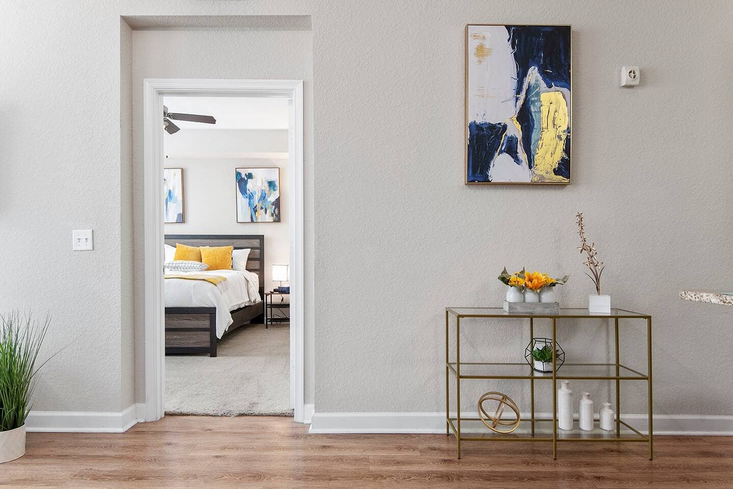 The bedroom sits off the living room and has door that closes and locks for privacy.