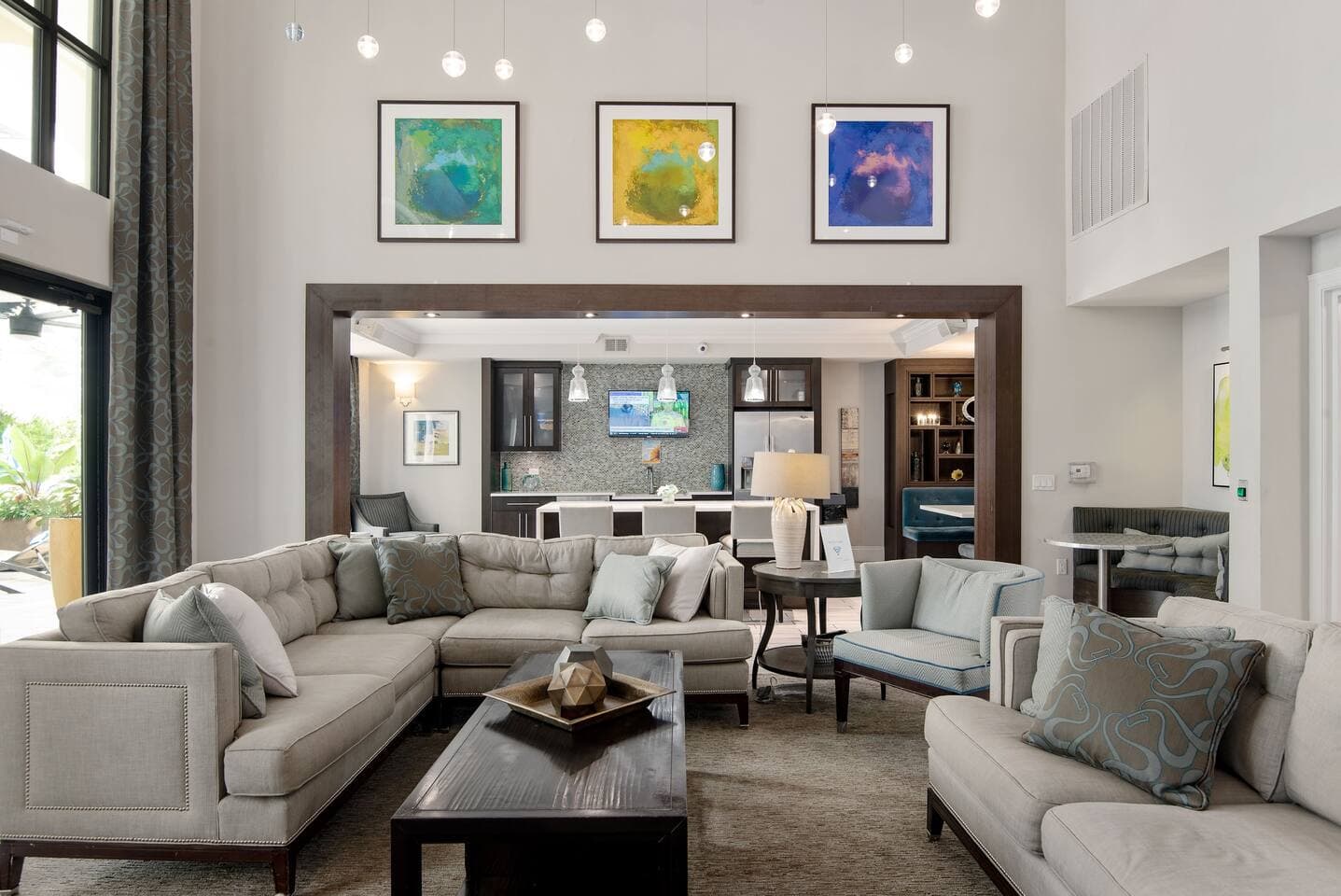 Done playing in the sun at the pool? Enjoy some shade and quiet time in the comfortable community lounge.
