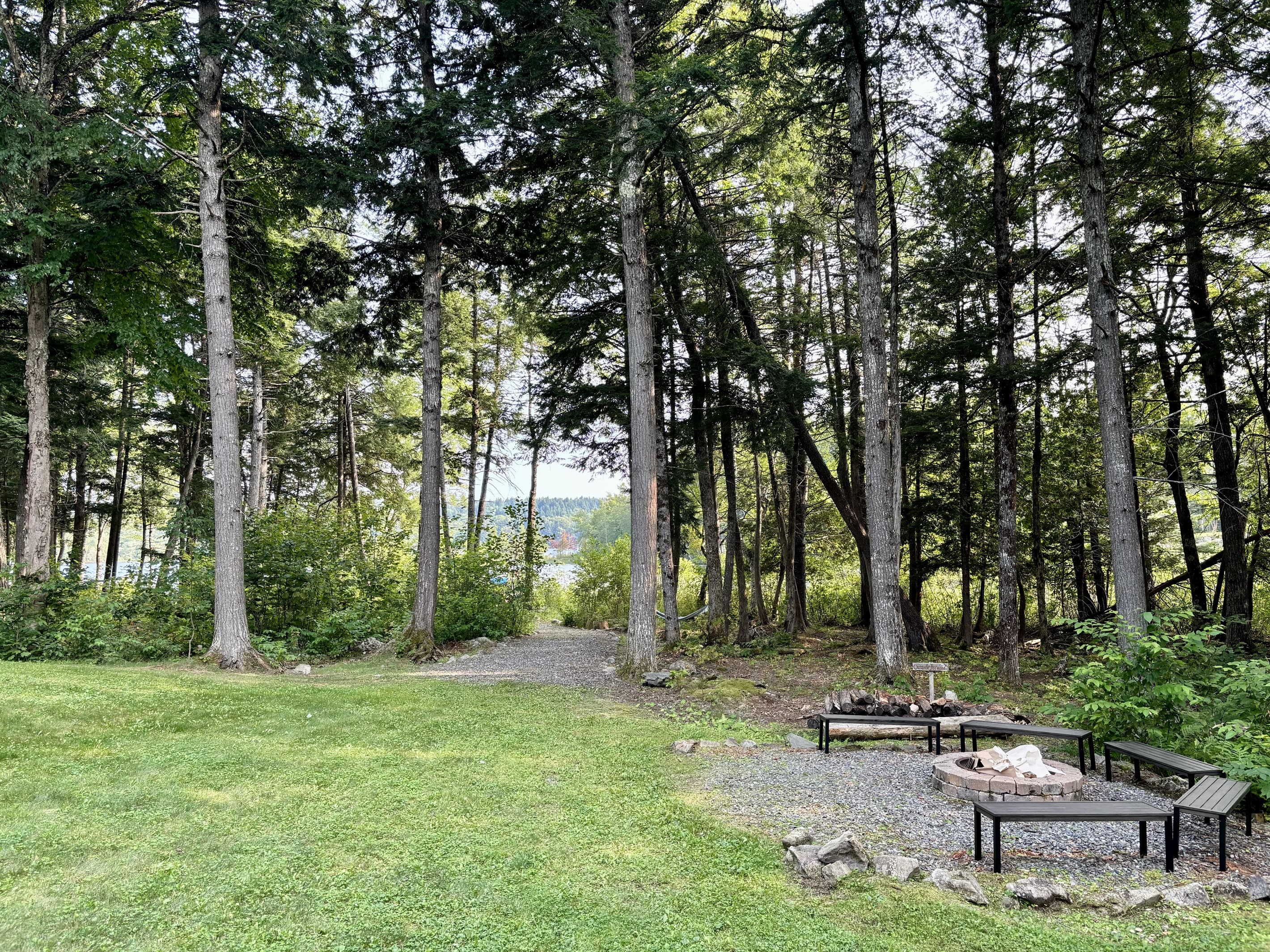 Outside fire pit area. Great place for s'mores and hanging out with family and friends overlooking the lake.