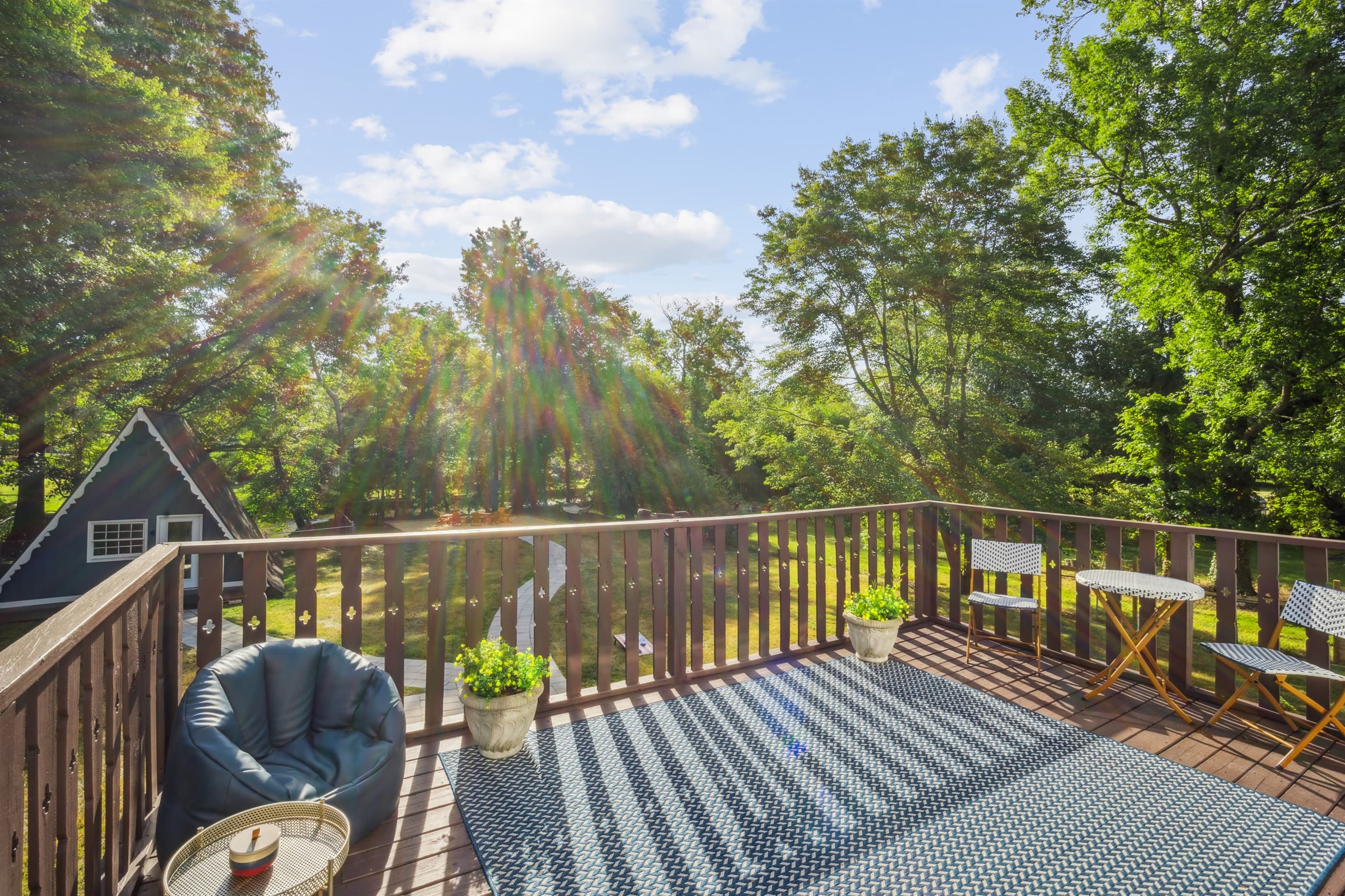 Catch the sunrise on these outdoor bean bags as you enjoy a cup of coffee. You can also enjoy a glass of wine in the evenings on the deck as you unwind.