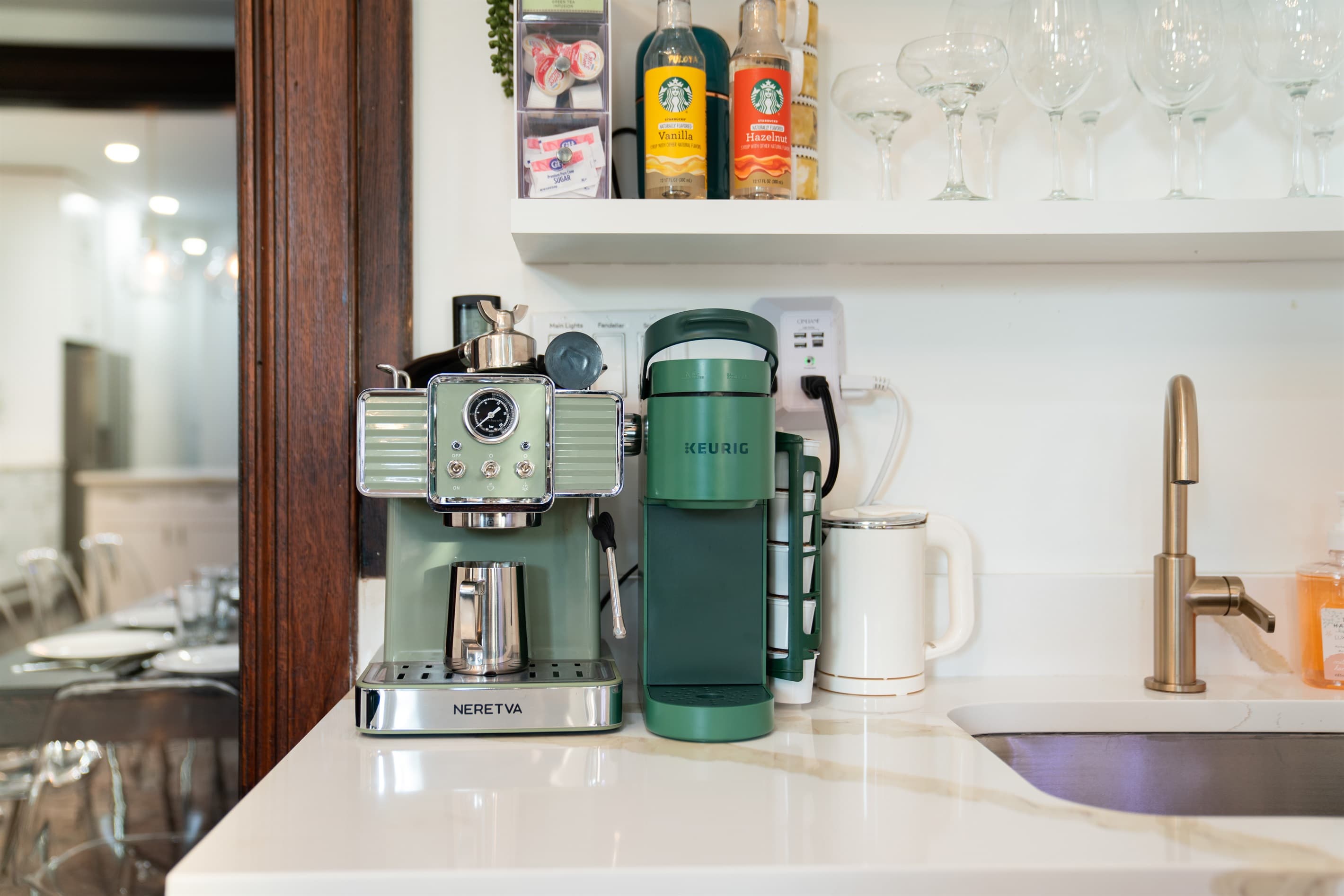Prepare a tasty coffee or cocktail in the wetbar in the living room