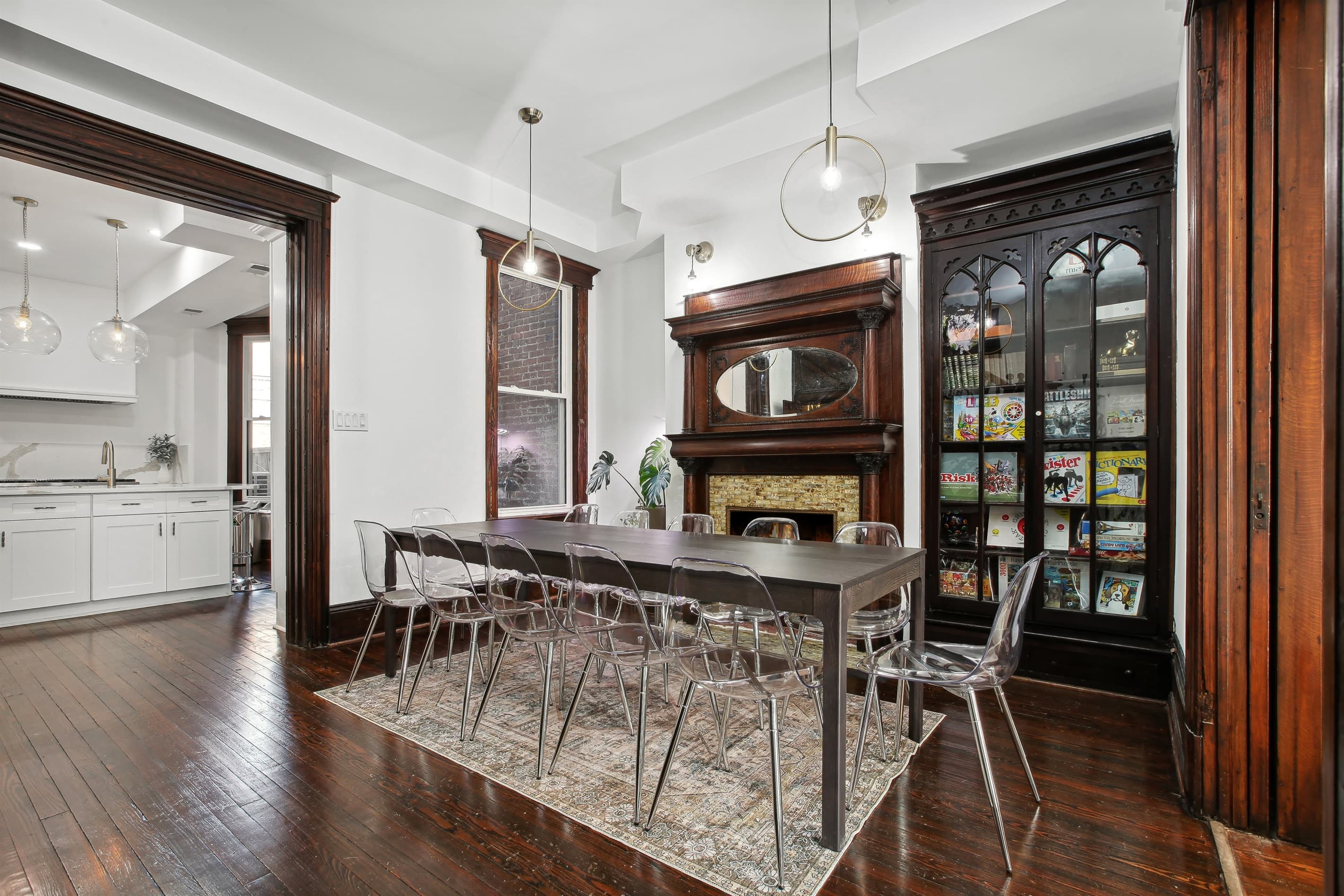 The dining room is equipped with an antique bookcase containing all your favorite board games