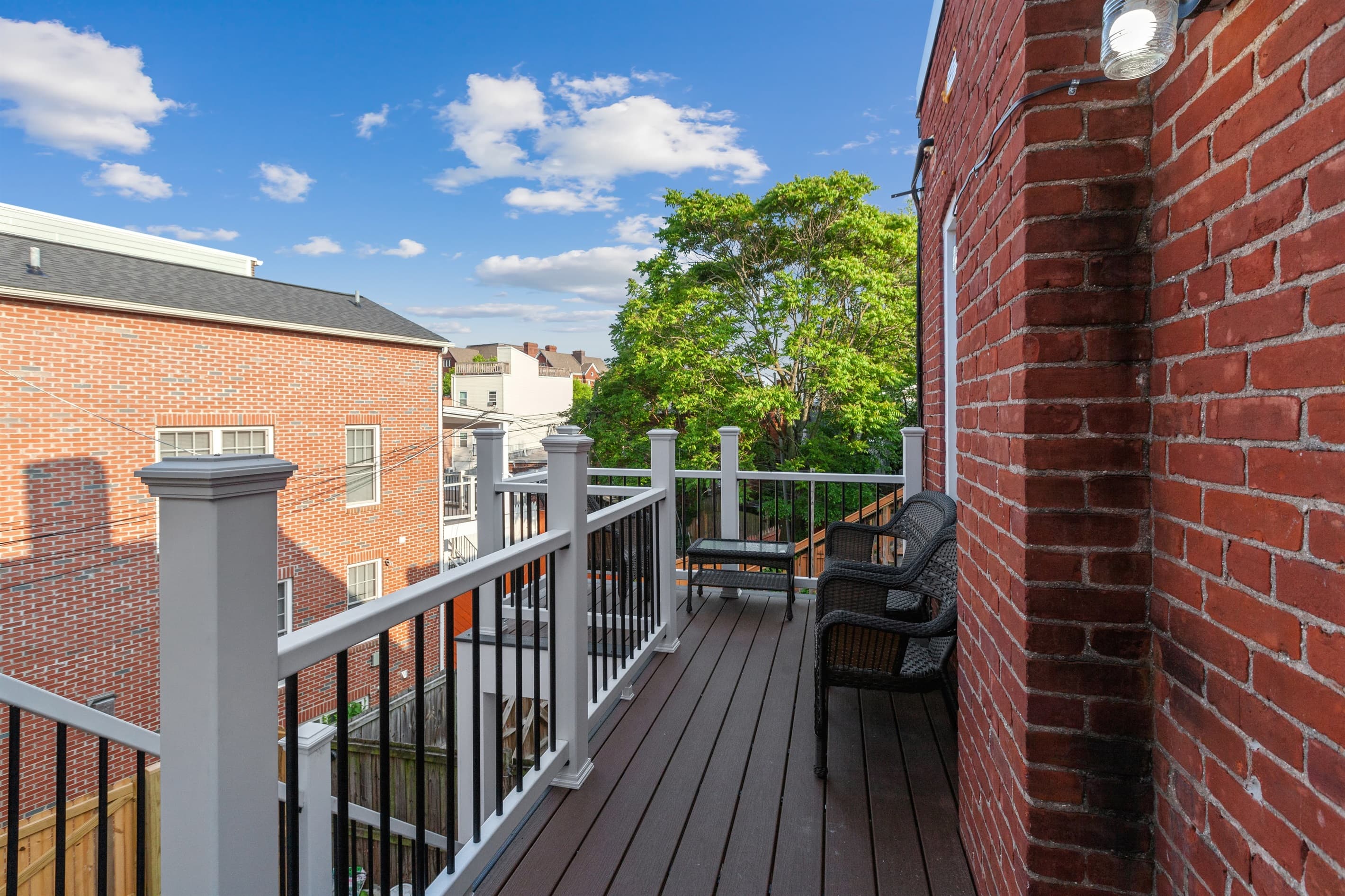 The deck has seating on each level