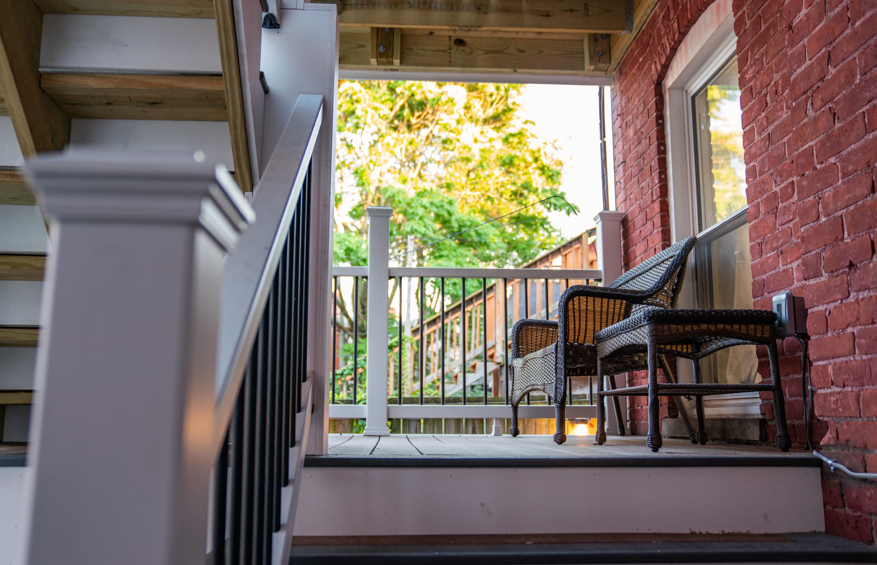 The deck has seating on each level