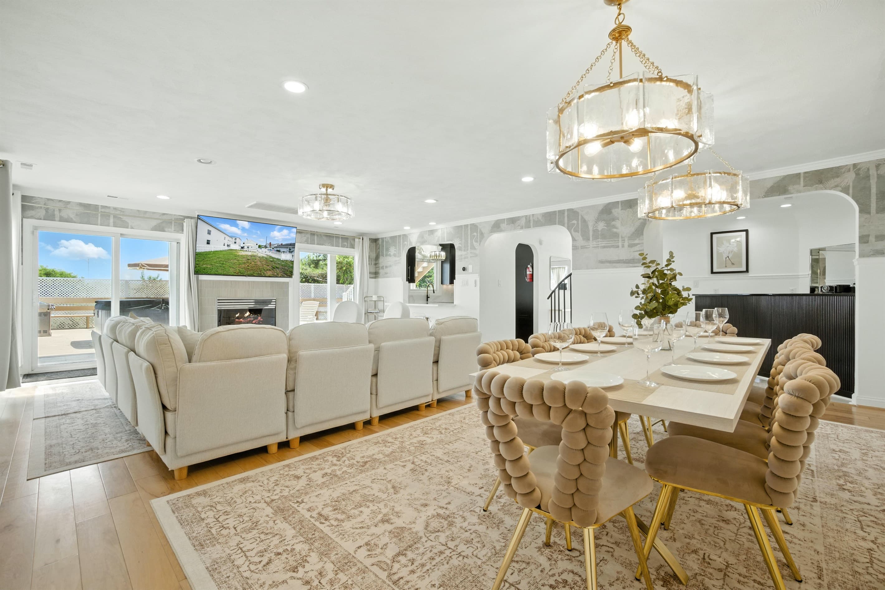 Dining Room and Living Room in Unit A are right off the Kitchen and Bar area, on the main level
