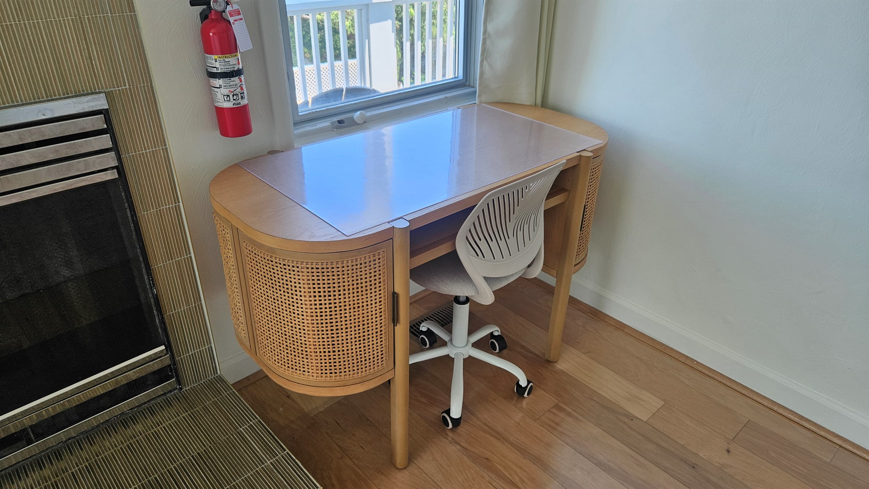 Desk in the Primary Bedroom of Unit A, with views of the Ocean