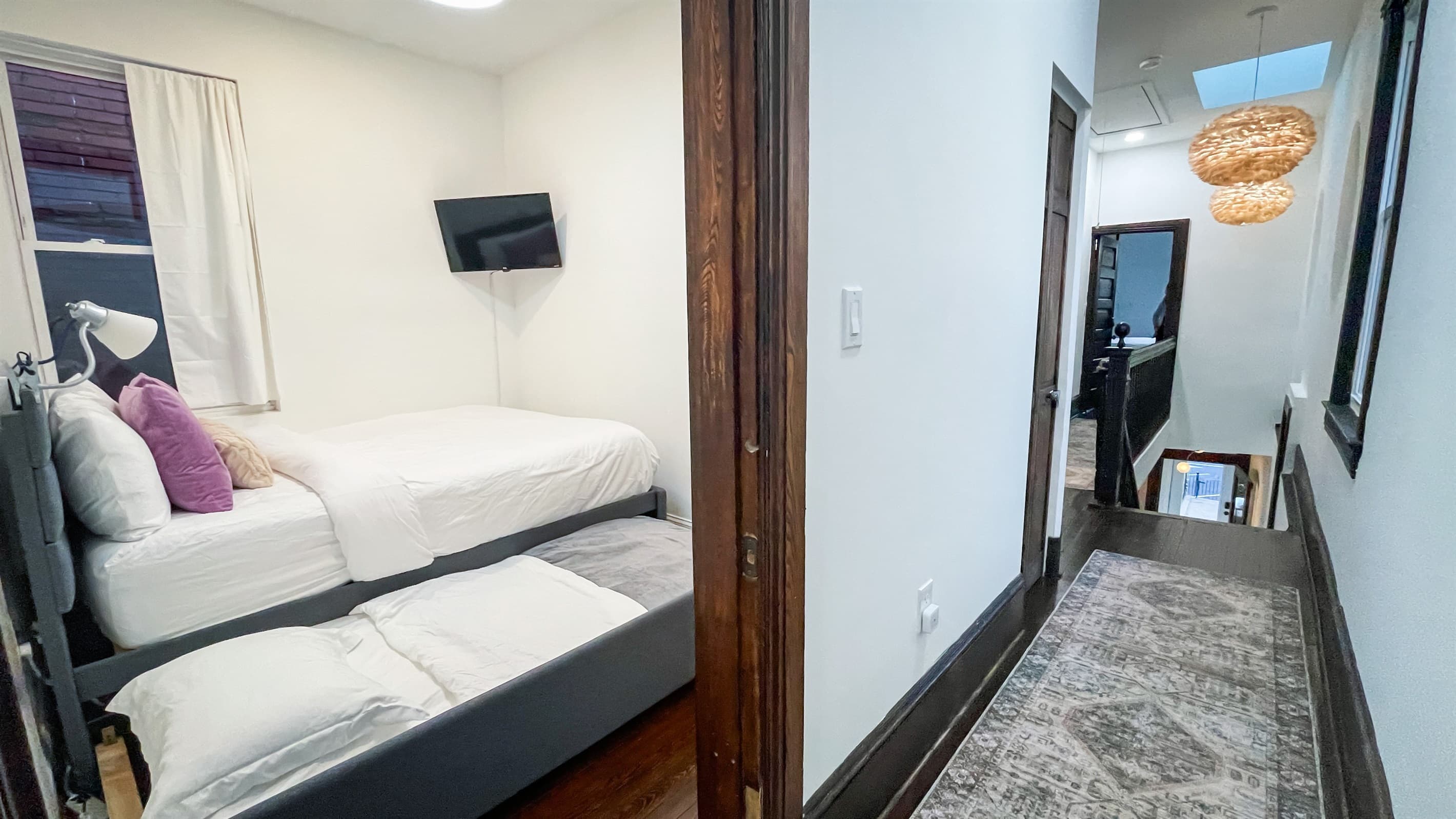 When the trundle bed is pulled out for use, the beds will take up the majority of the room