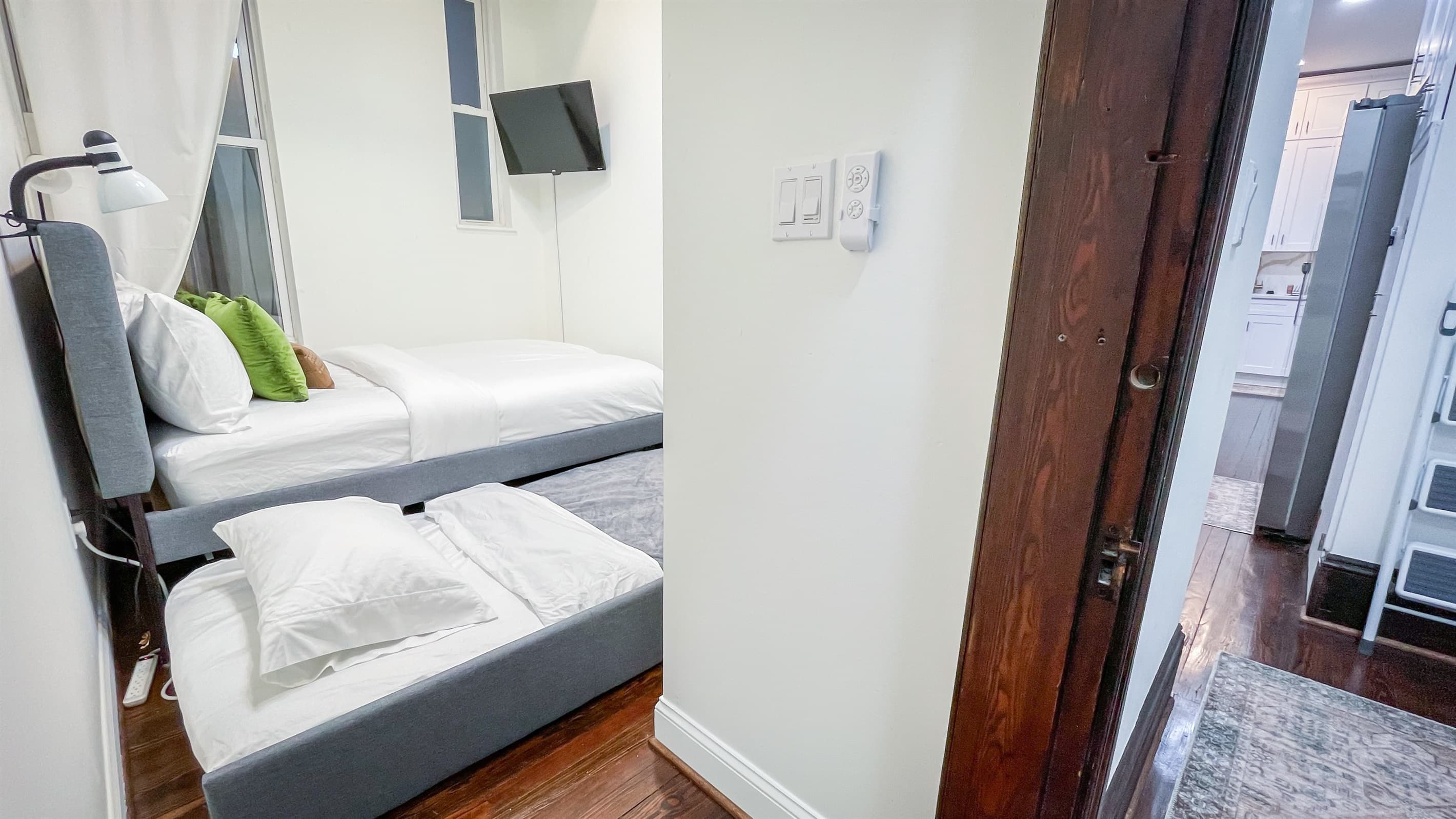 When the trundle bed is pulled out for use, the beds will take up the majority of the room