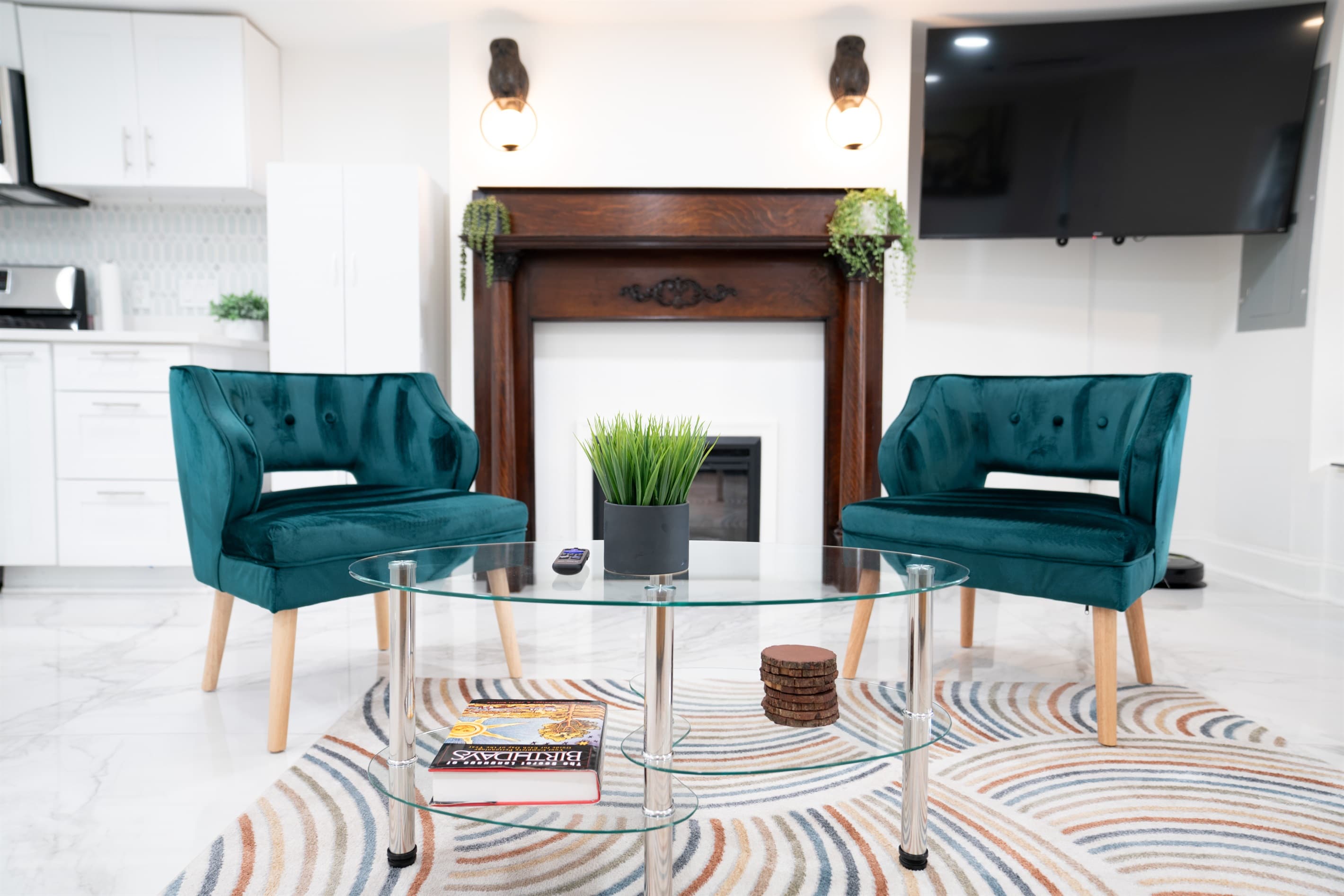 Enjoy the electric fireplace in the lower level after a long day of adventures in DC!