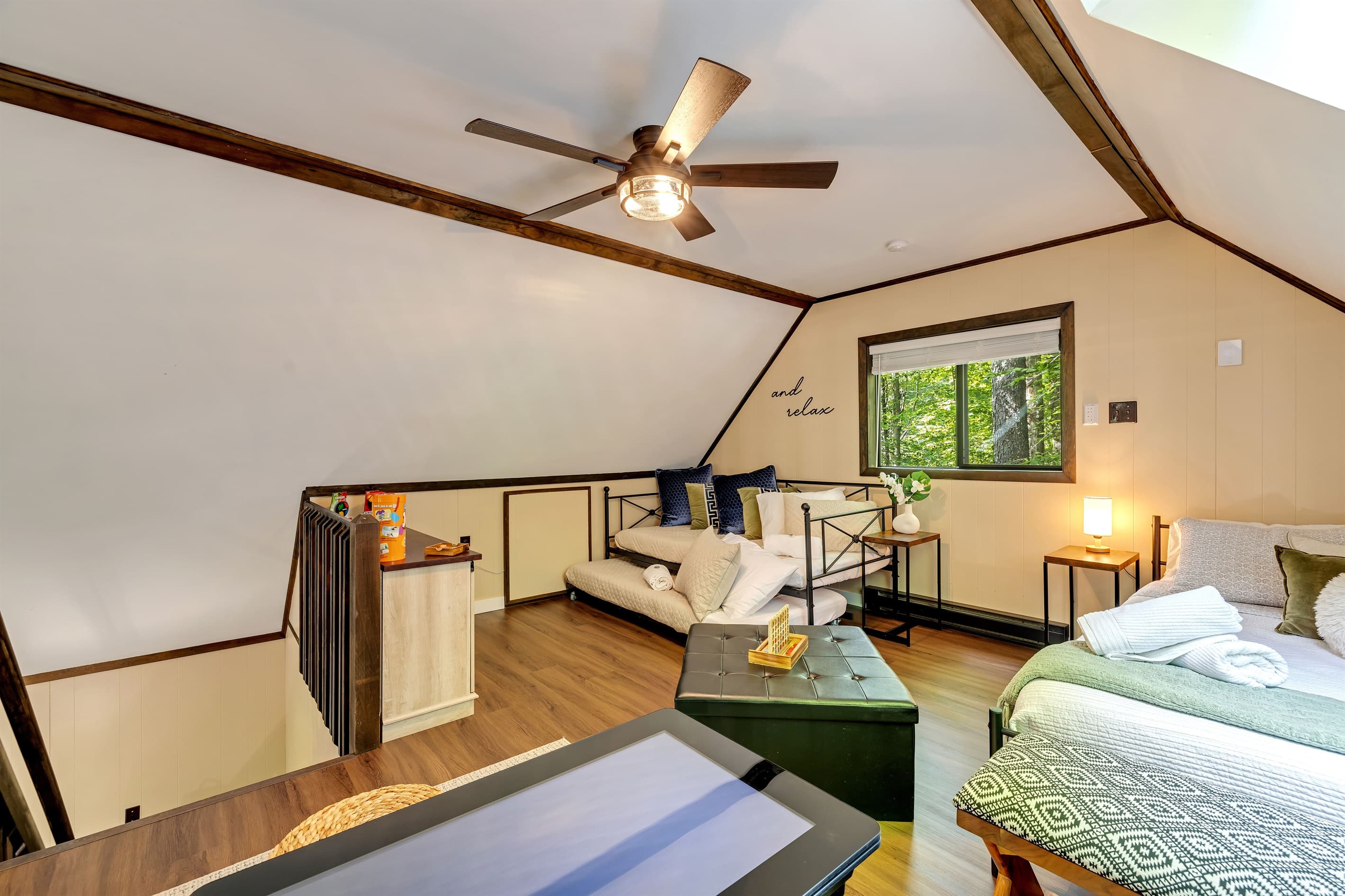Loft with board games, arcade