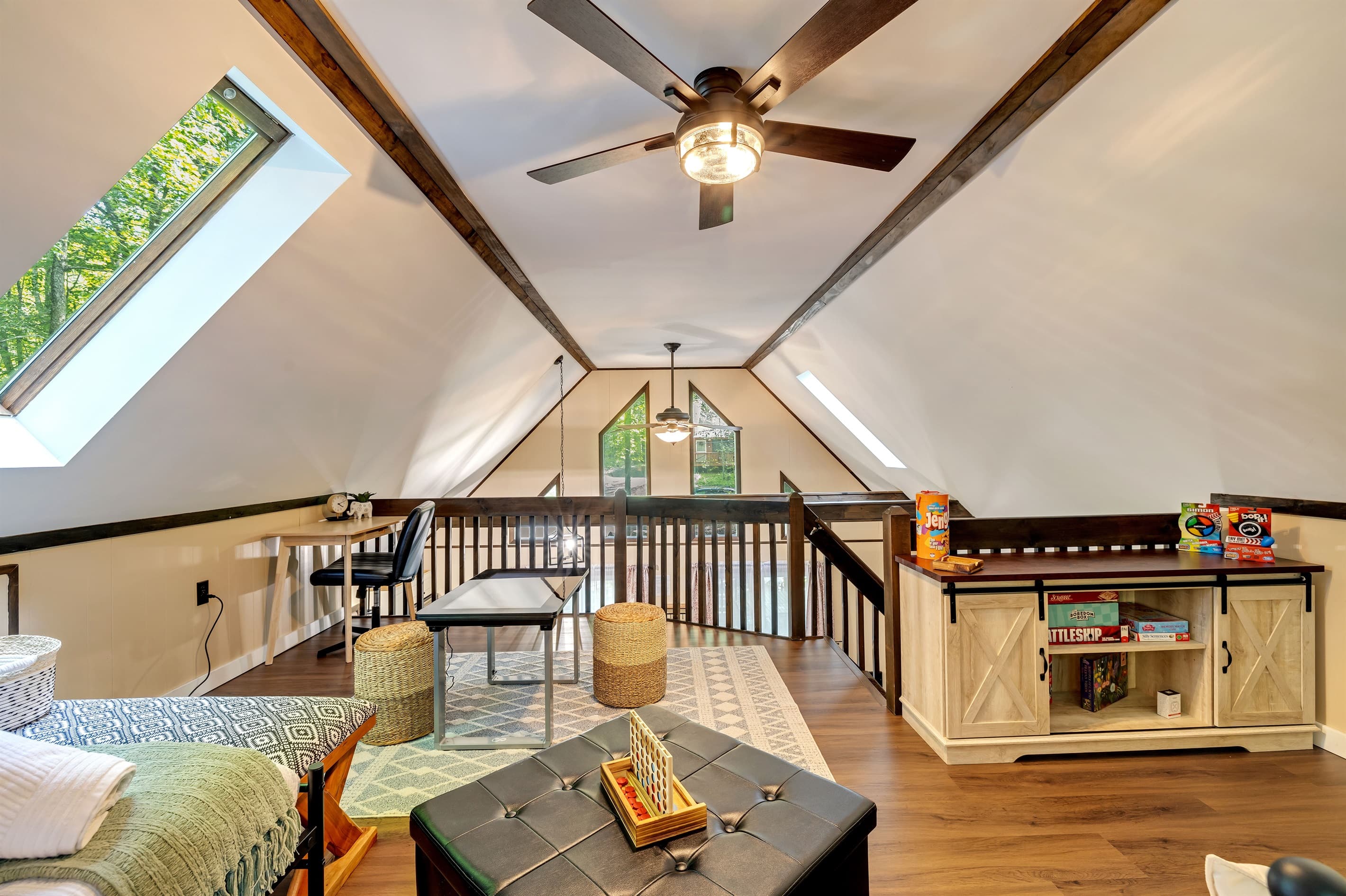 Loft with board games, arcade