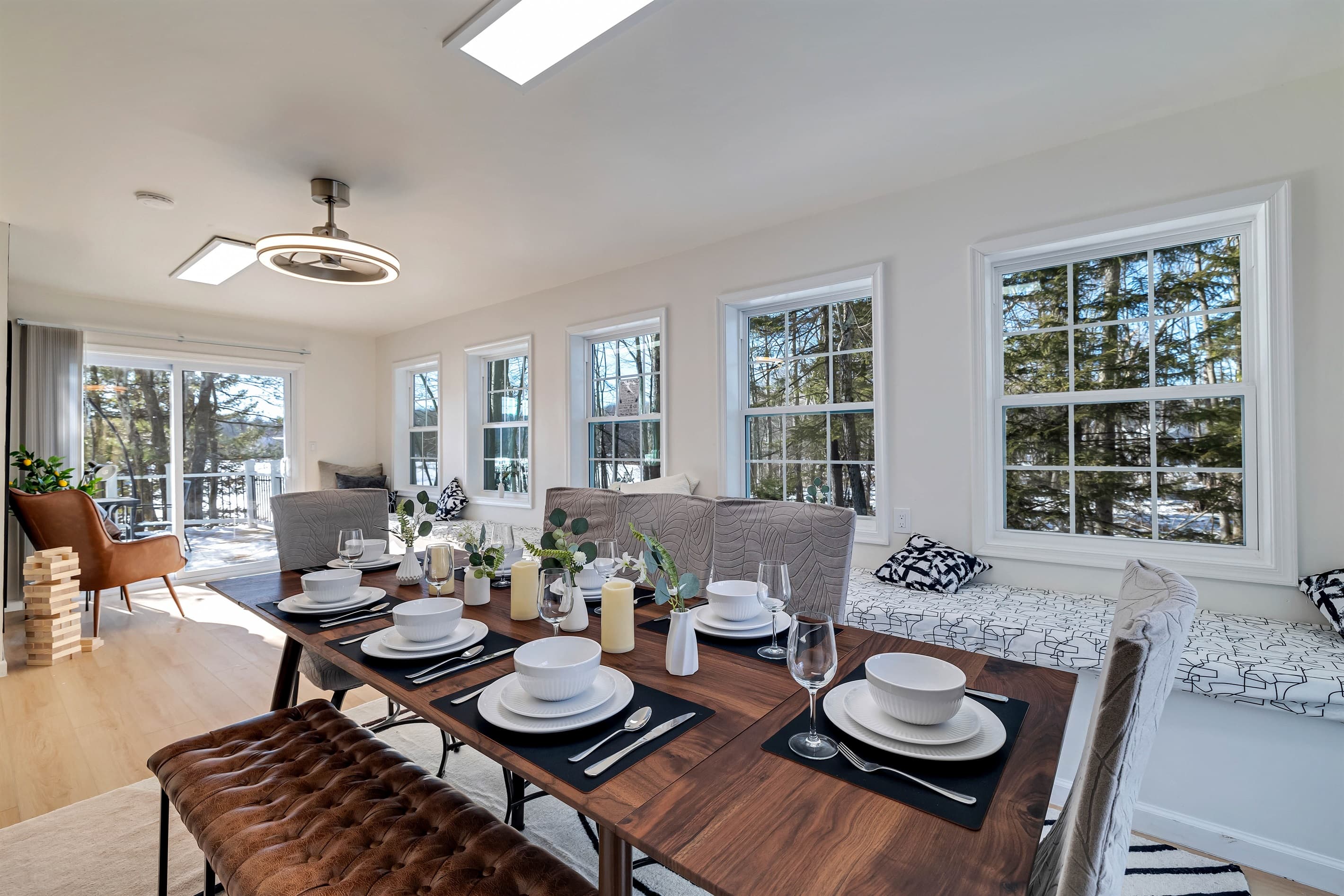 Dining area in sunroom with seating for 8