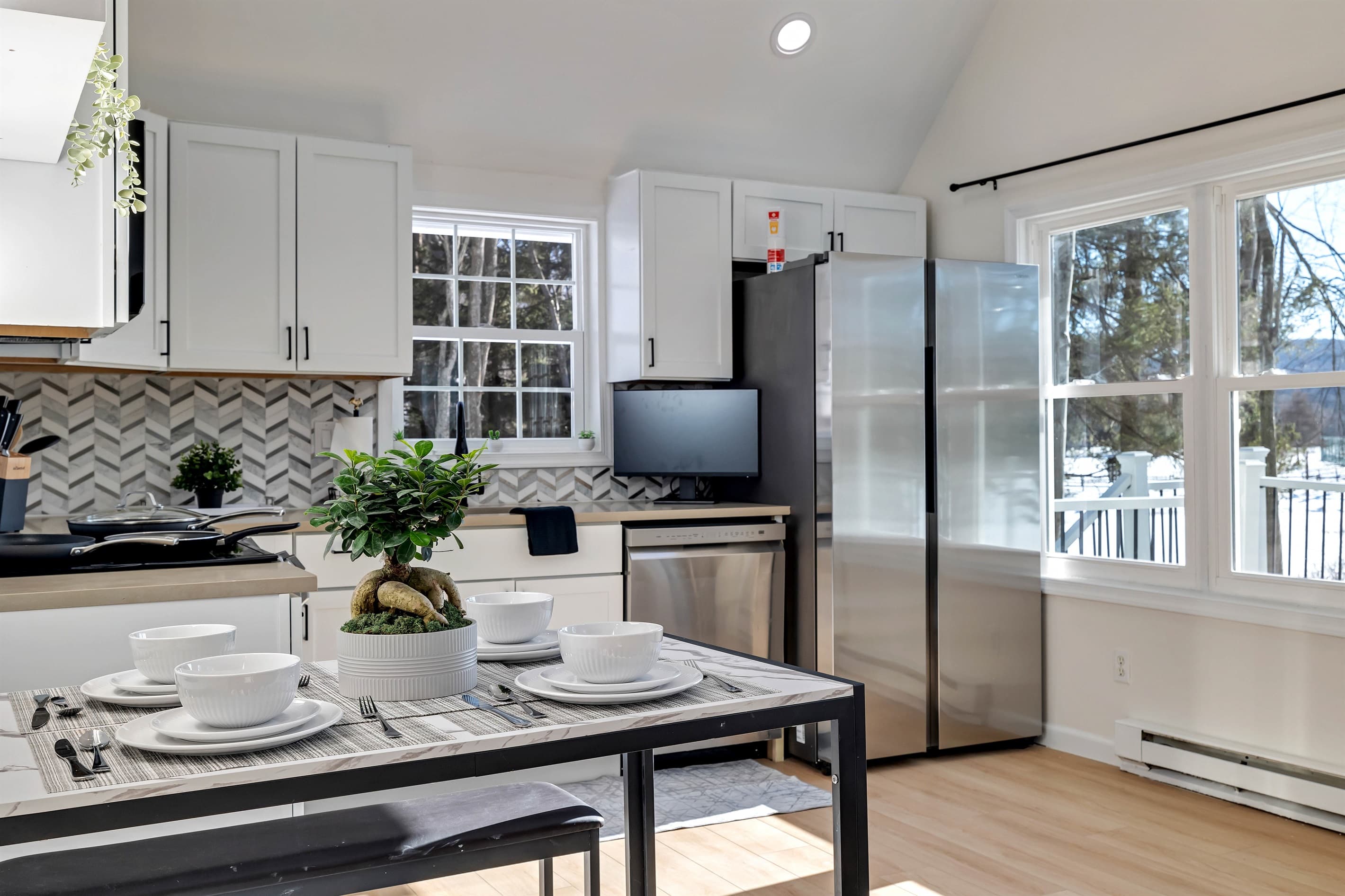 Fully stocked kitchen with stainless appliances