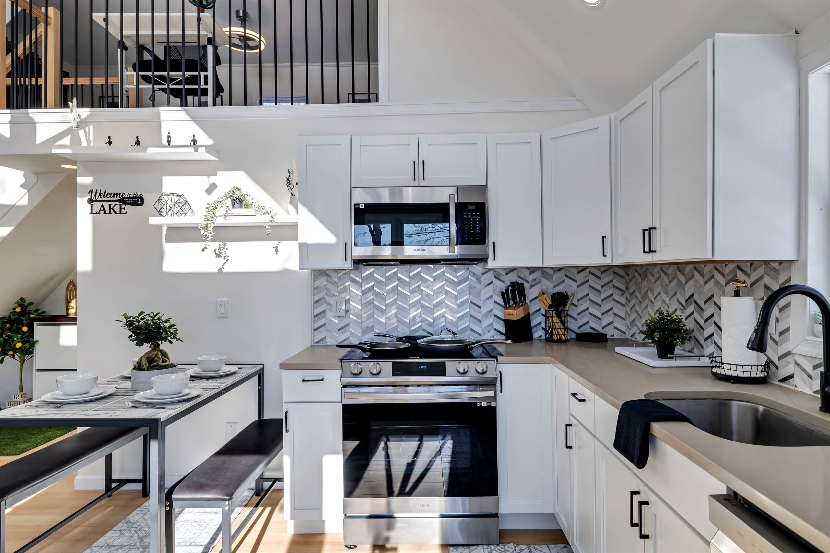 Fully stocked kitchen with stainless appliances
