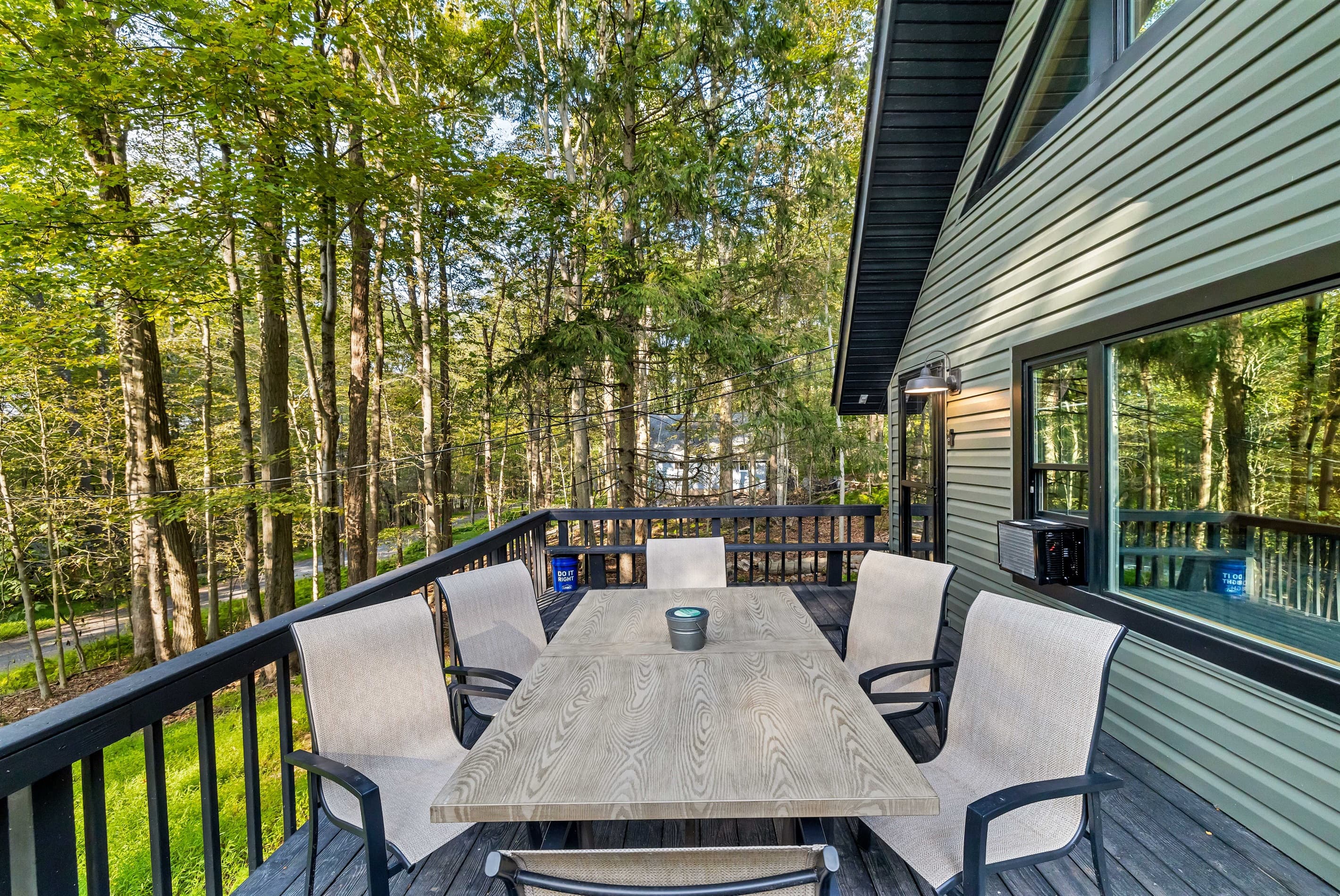 Deck with griddle and table with seating