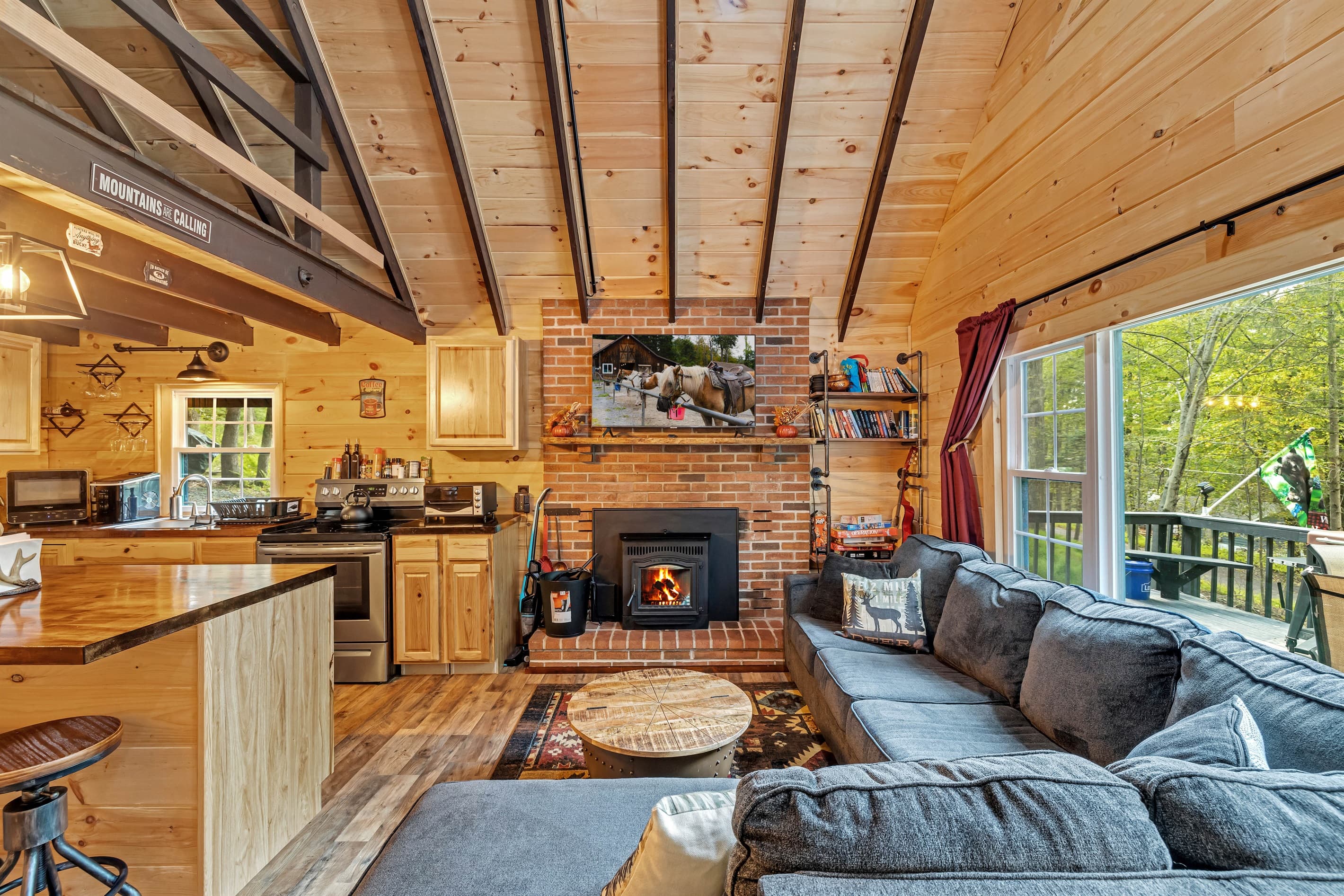 Living room with comfortable couch and smart TV