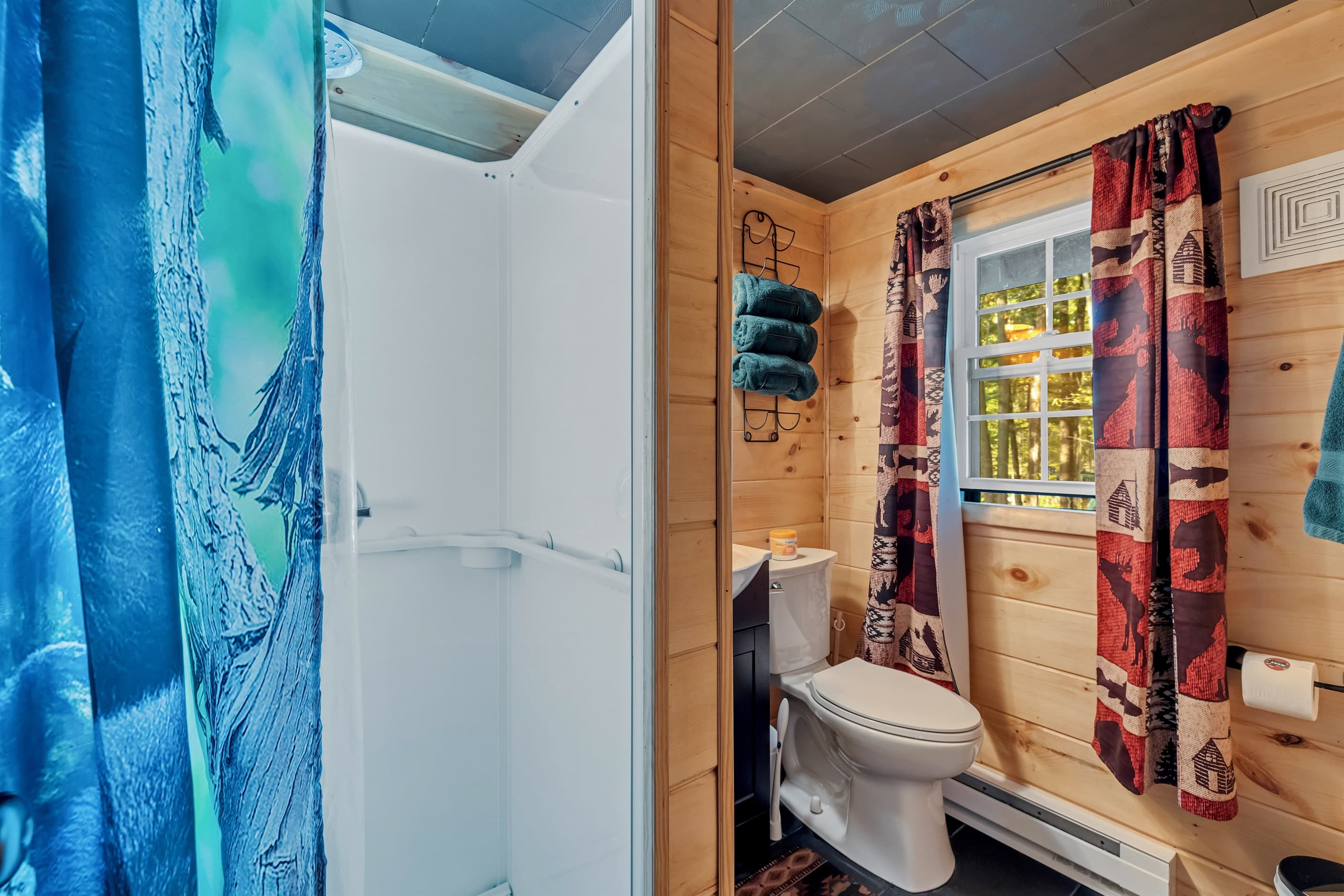Bathroom with corner shower