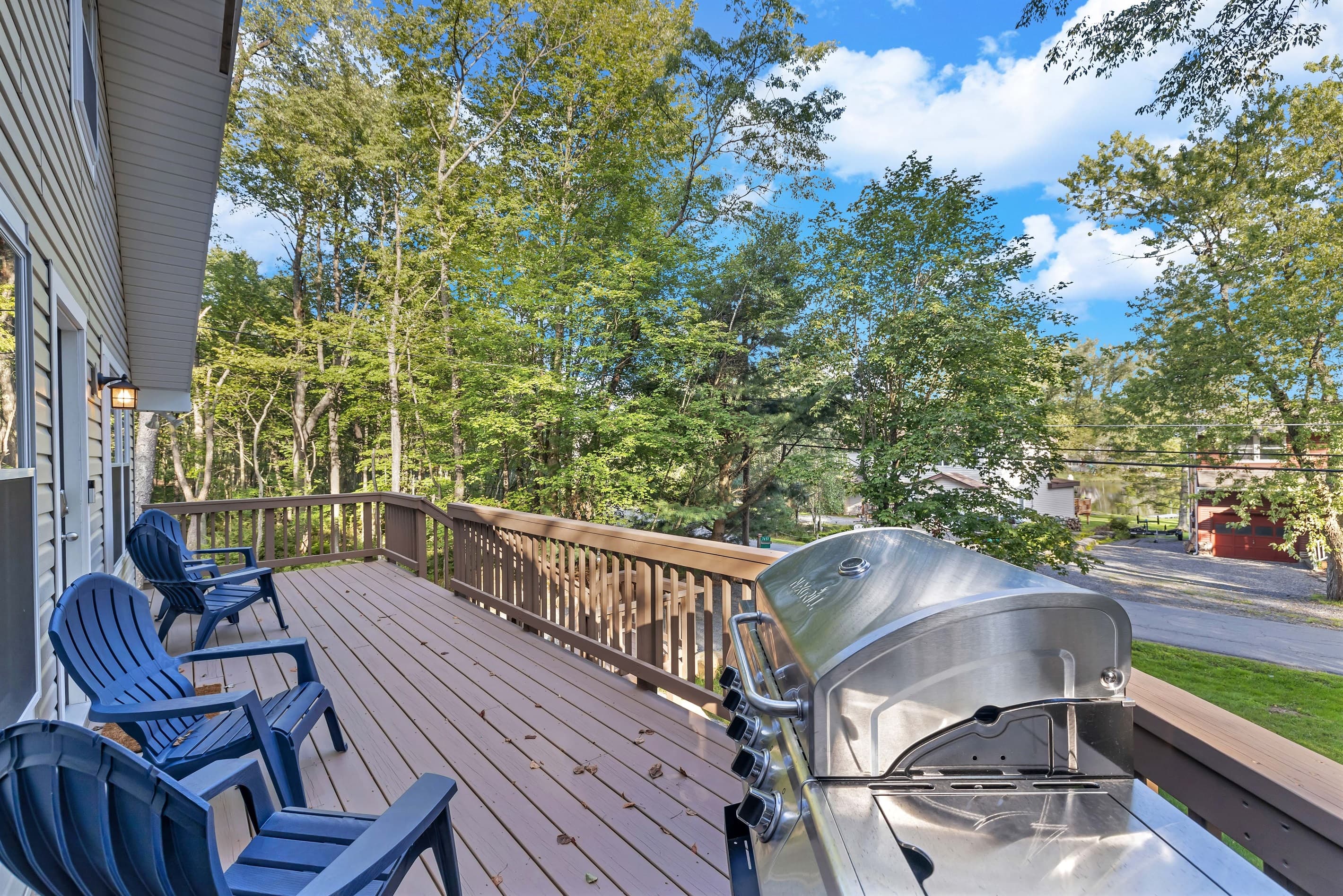 Deck with view of lake from deck