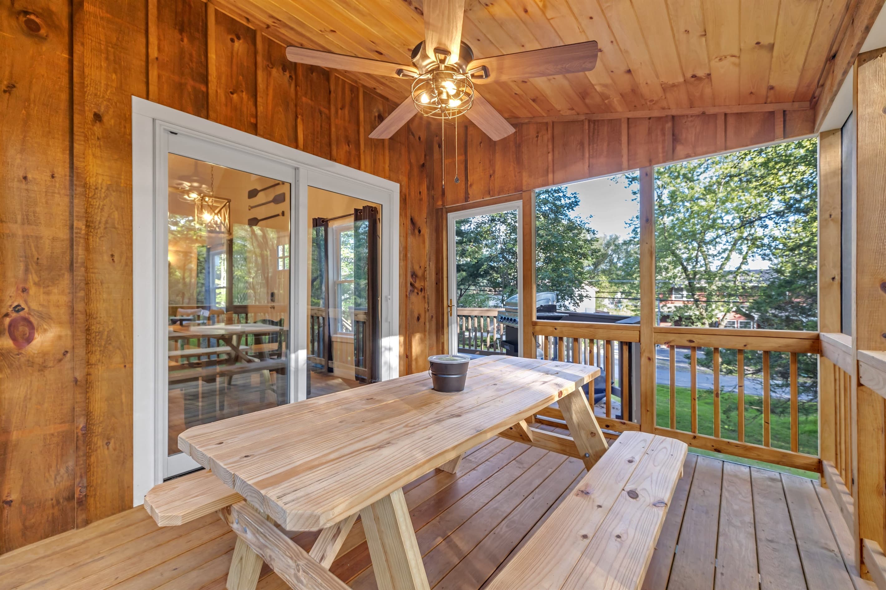 Picnic table next to kitchen