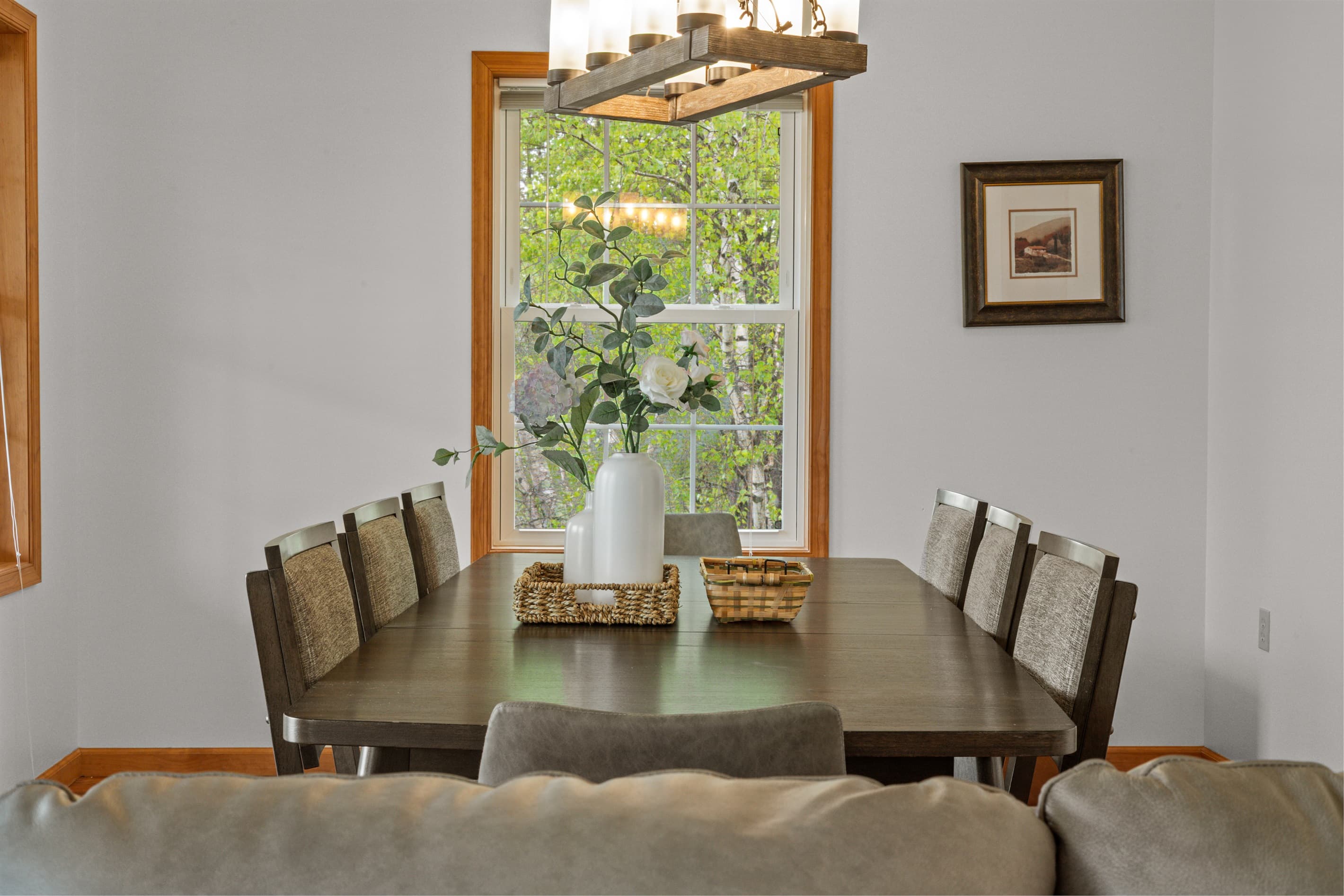 Spacious dining area with seating for 8—perfect for family meals and game nights.