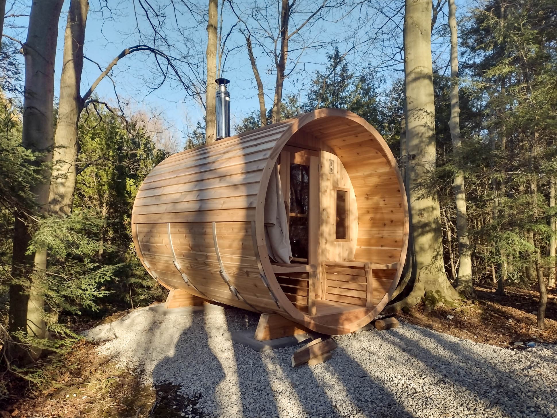 Cedar barrel wood fired sauna