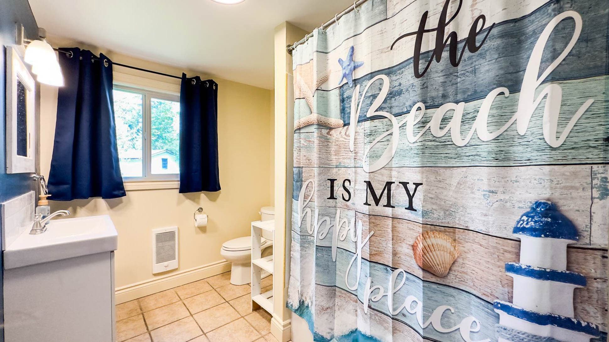 A spacious full bath with all the essentials