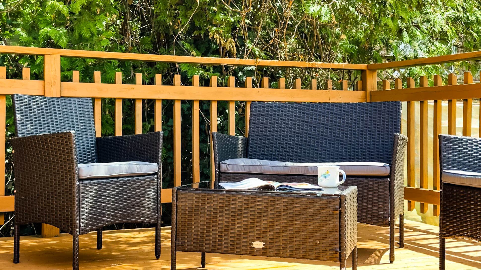 Morning coffee while soaking up the sun.
