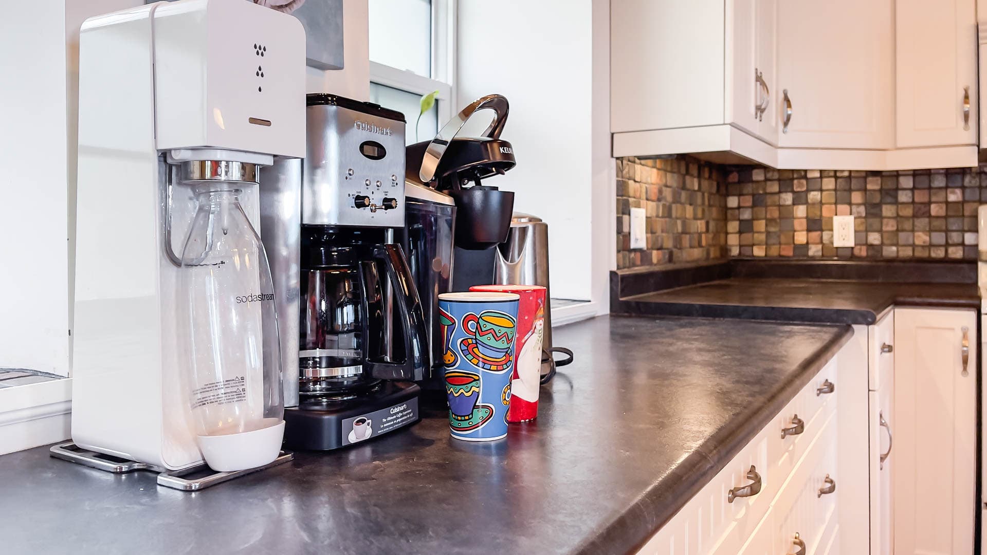 Drink Station includes coffeemaker, sodastream, Keurig and kettle