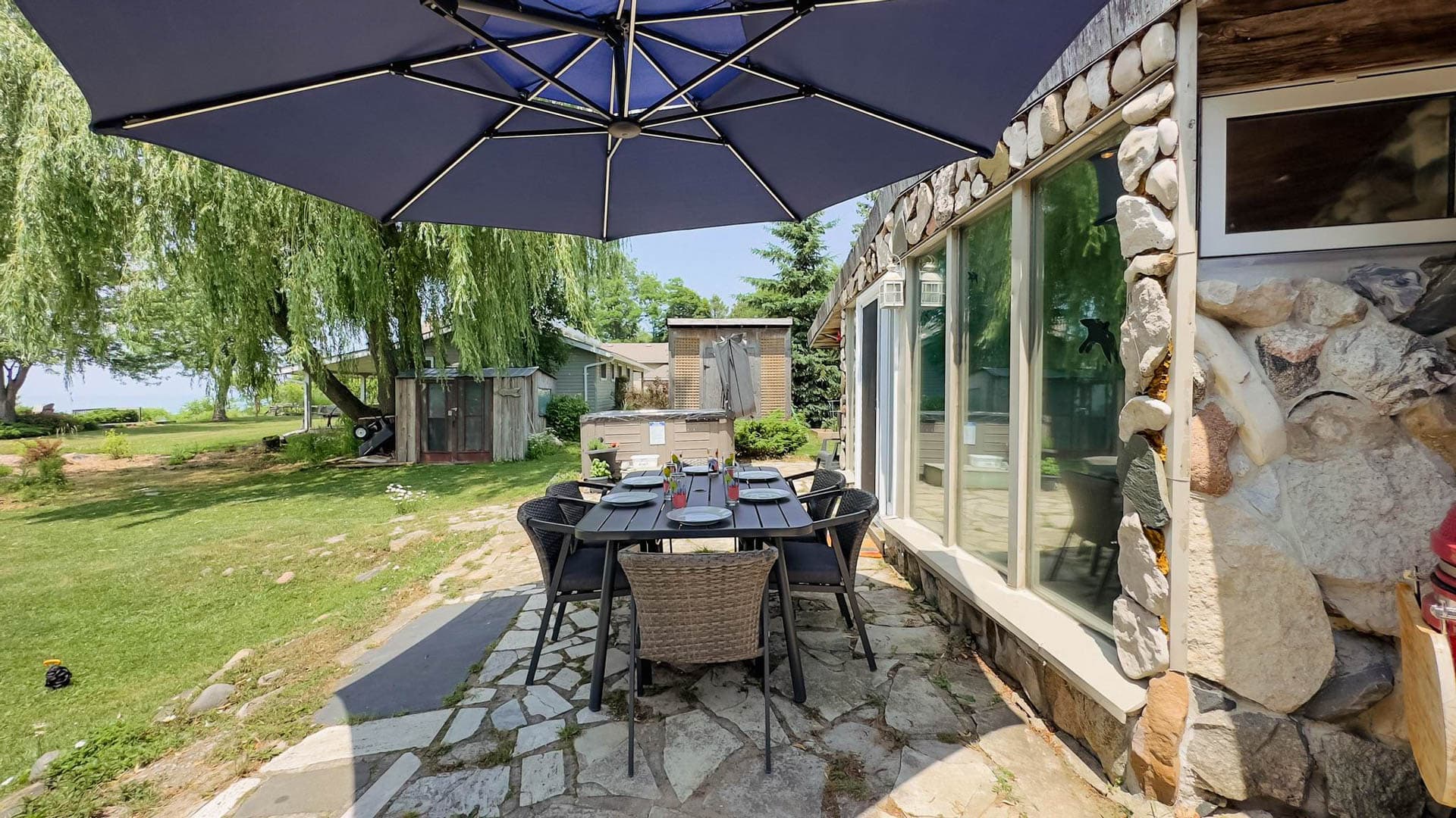 Dine under the shaded umbrella