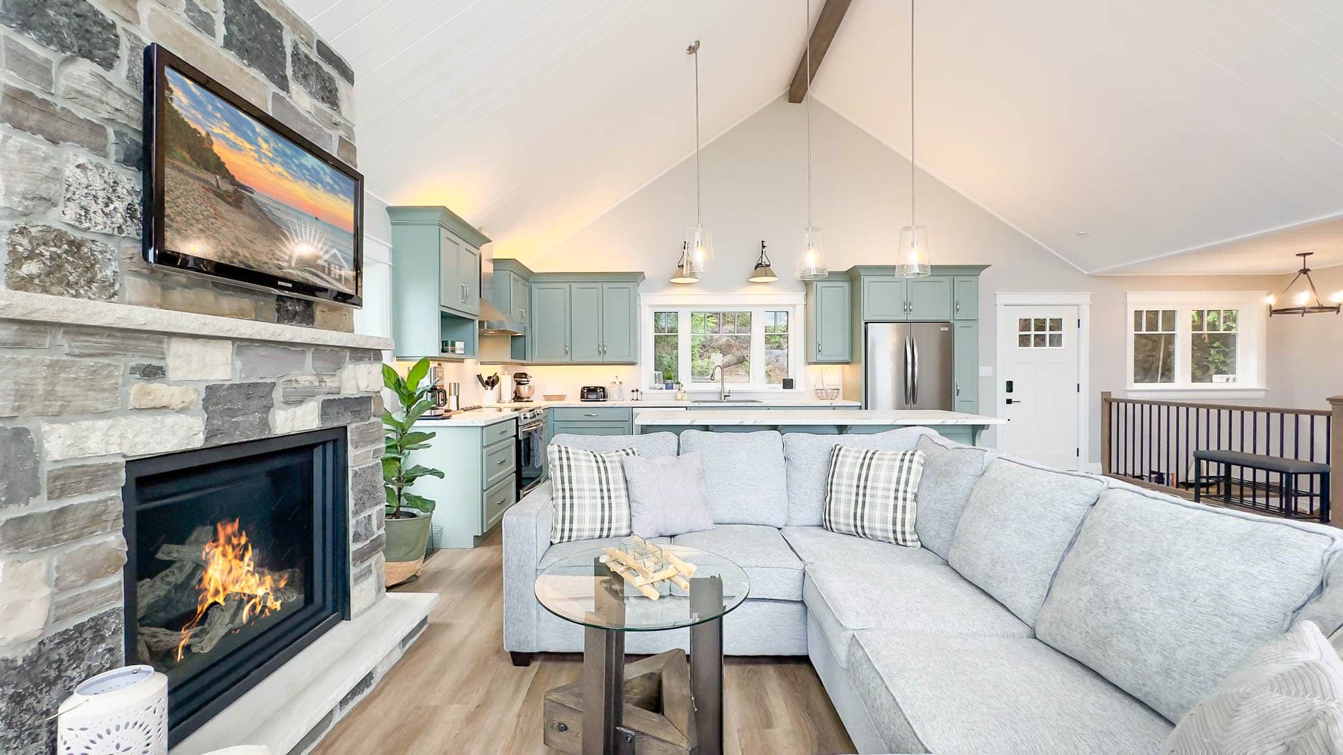 Cuddle up around the fireplace on cooler nights