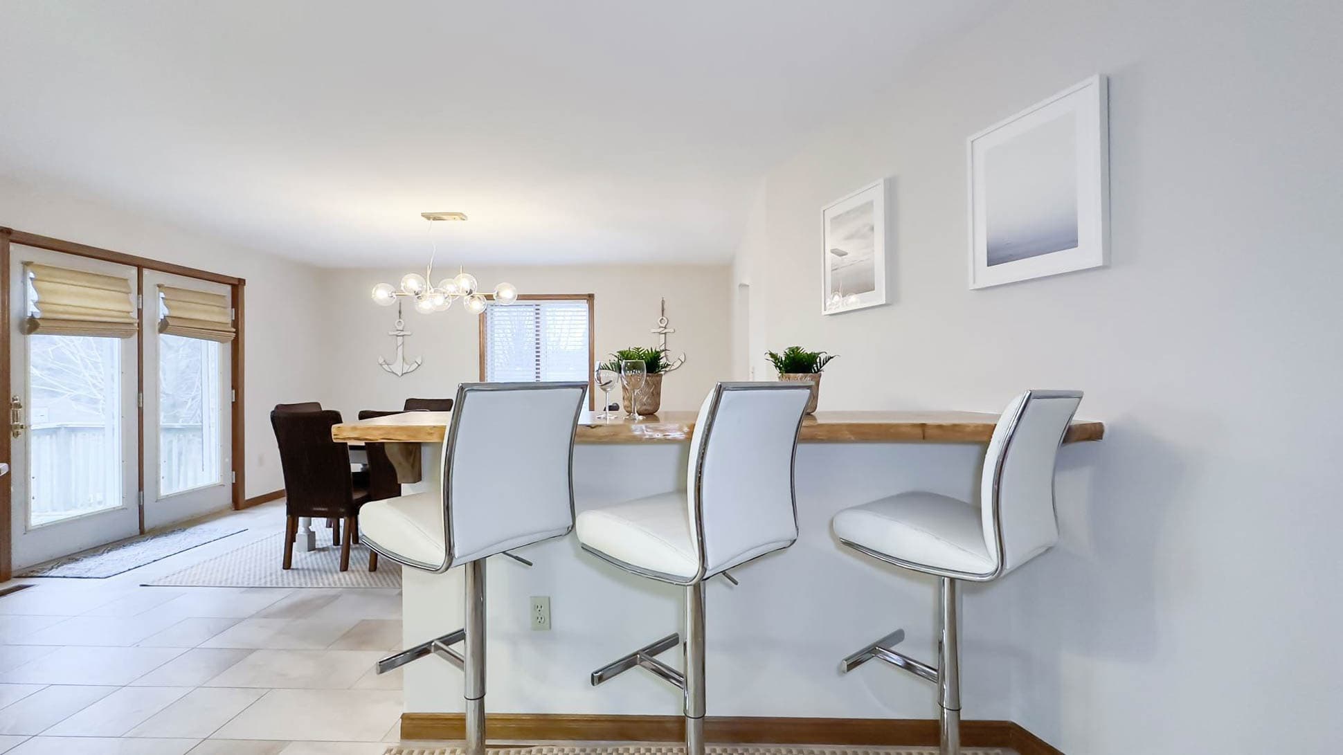 Additional seating at the beautiful live edge breakfast bar