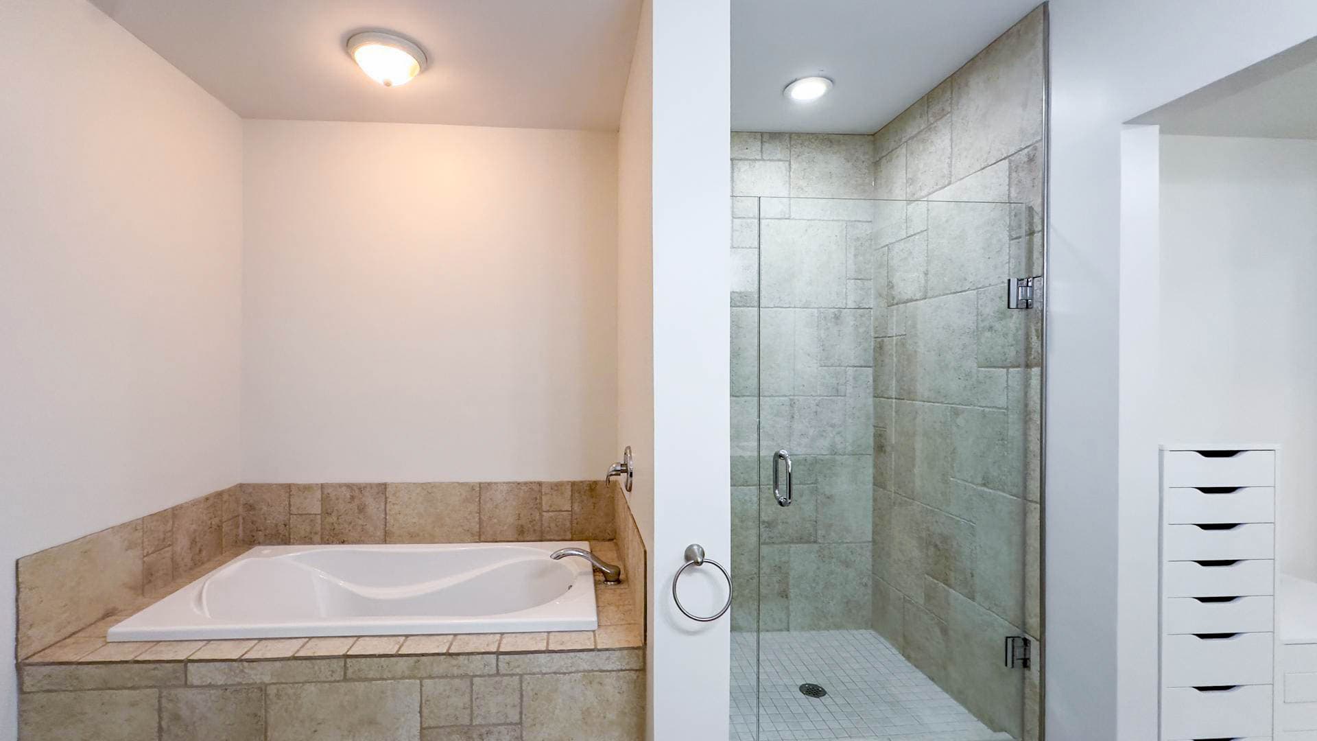 With large shower and tub