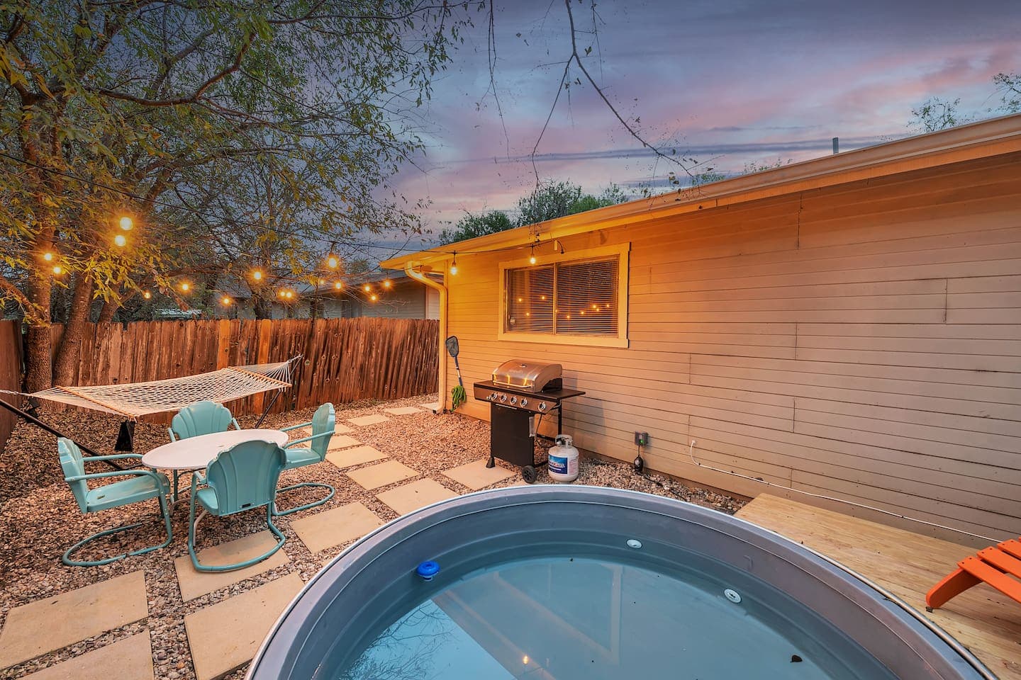 Take a dip in our cowboy pool and cool off in style with our backyard deck.