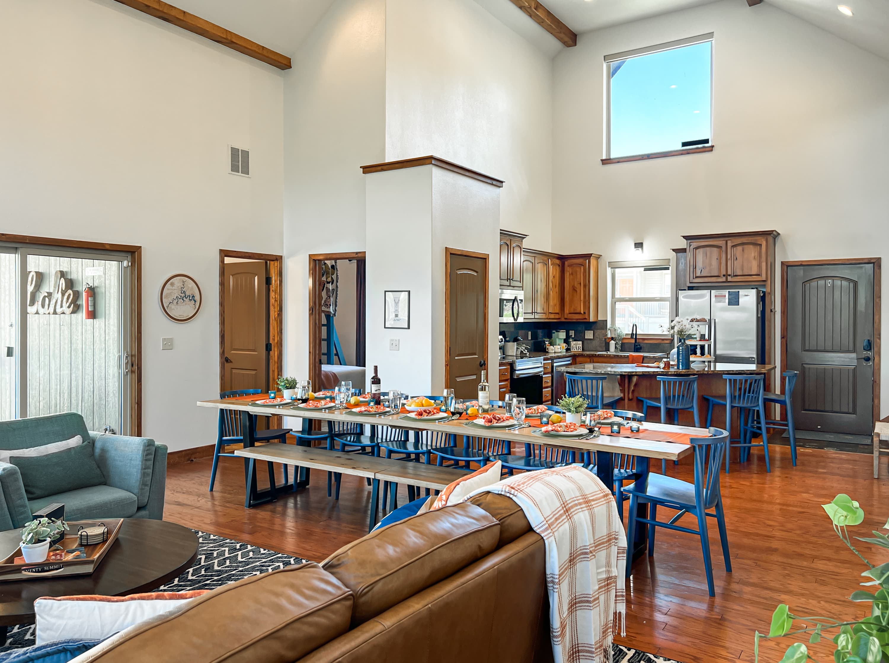 Seat your whole group at the 12-foot dining table — the kitchen is built for serious group cooking