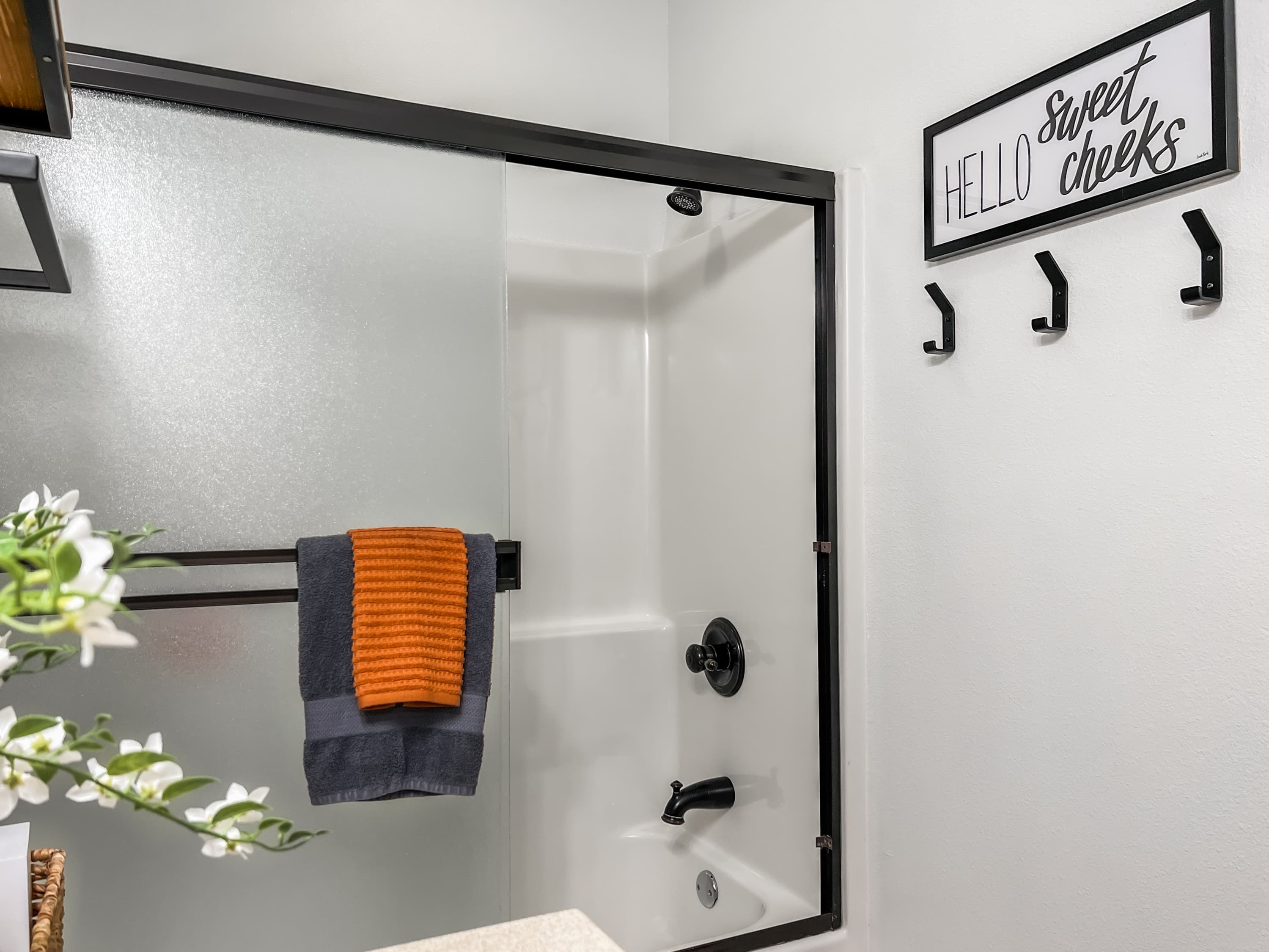 Enoy a cozy bathroom stocked with towels and soaps to stay squeaky clean.