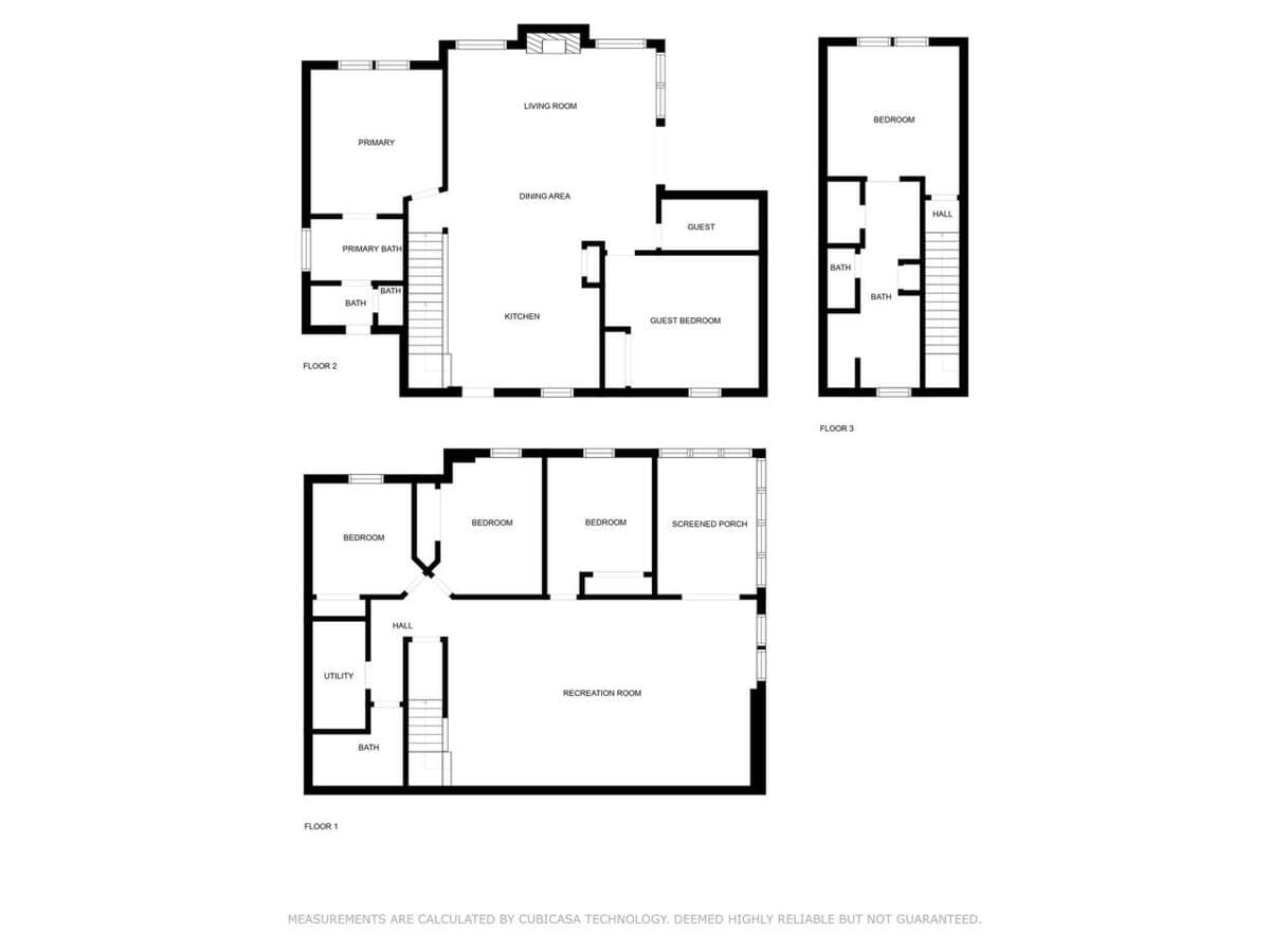 All three floors at once — see exactly how your group will spread across the home before you arrive