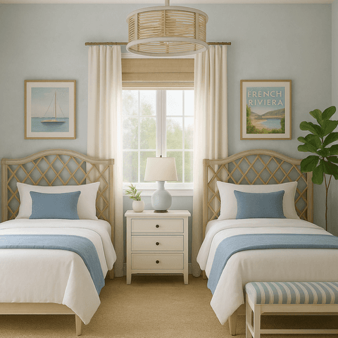 Riviera Room - Two Full Sized beds in a charming Coastal Riviera vibe.