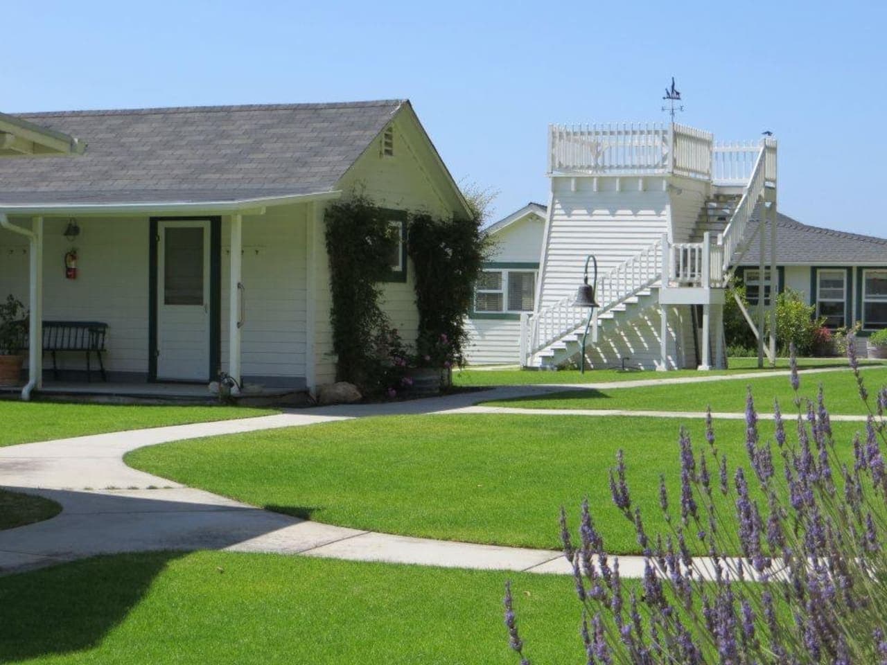 This gated compound has multiple cottages and bedrooms for guests.