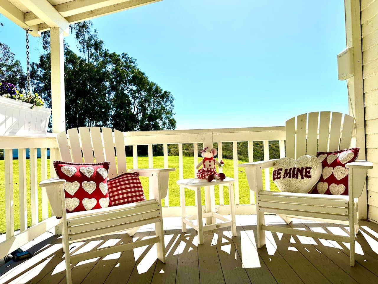 Front porch special moments?  Absolutely! Come sit for a spell with your beverage of choice and enjoy the front porch views of the sand dunes, eucalyptus grove and occasional wildlife sightings! 