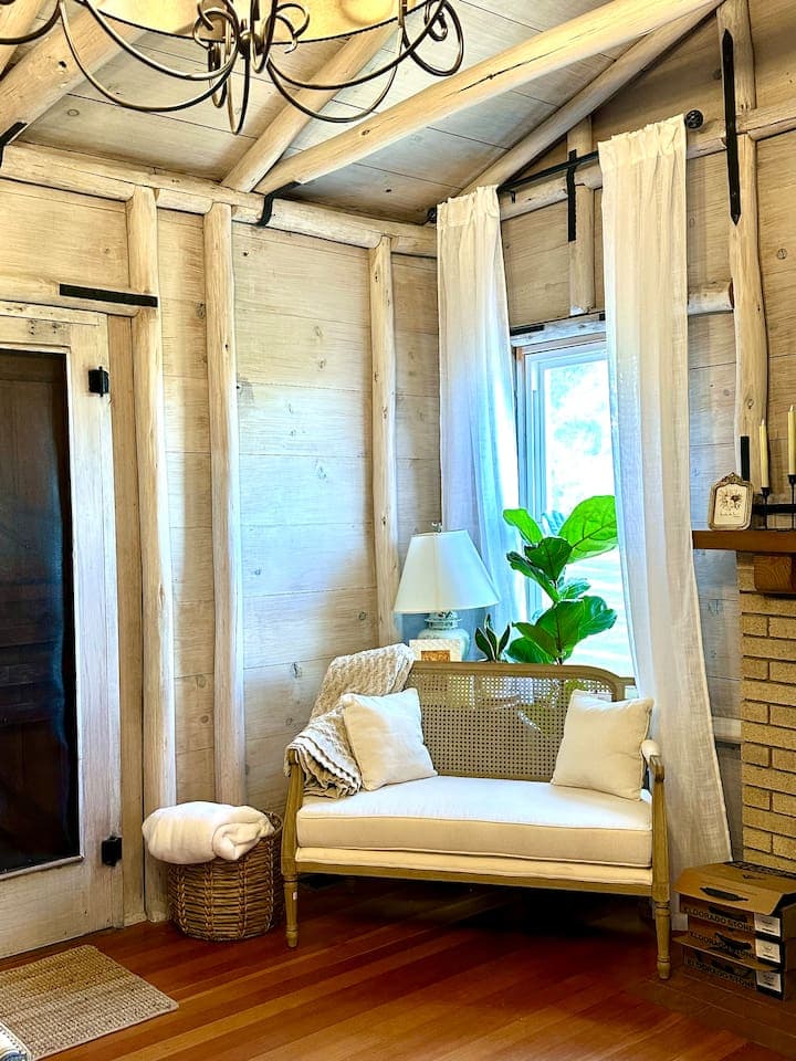 Quaint and cozy seating on this cute little French country style bench in the window nook.  A great place to read a book or plan out the day’s Central Coast fun activities!  A great place to start the day! 