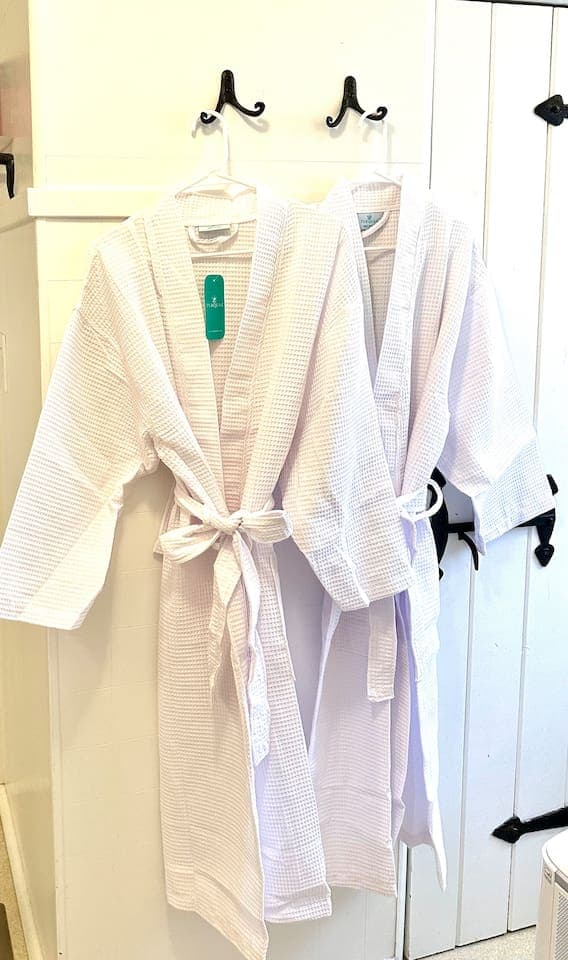Cozy waffle weave 100% cotton spa robes are provided for your comfort and relaxation for your private retreat at the Cottage!Relax & Recharge in the exclusivity and serenity that this historic venue provides. 