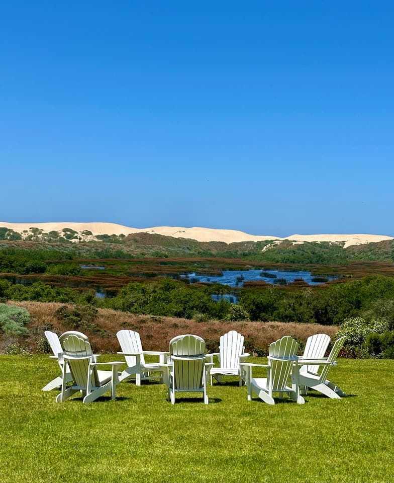 Kick back with a cold one and enjoy the spectacular views!  Oceano Sand Dunes and our Private lakes.  